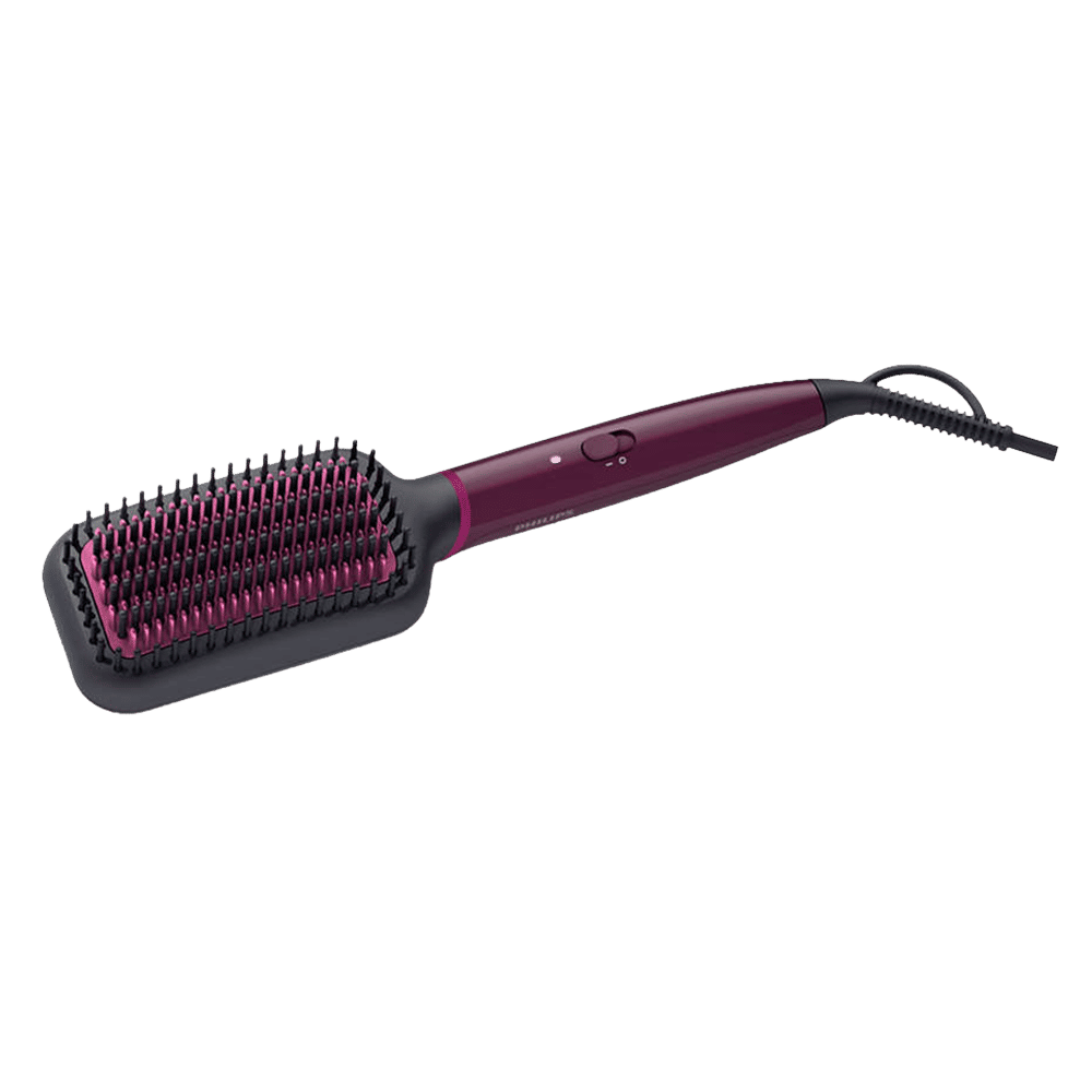 PHILIPS 5000 Hair Straightening Brush with Thermo Protect Technology (Ceramic Bristles, Dark Wine)