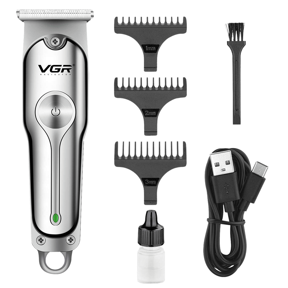 VGR India V-071 Rechargeable Corded & Cordless Dry & Wet Trimmer for Hair Clipping, Body Grooming, Beard & Mustache with 3 Length Settings for Men (120mins Runtime, Turbo Function, Silver)