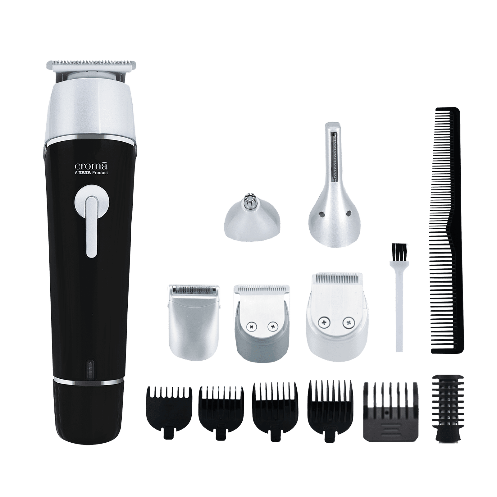 Croma 11-in-1 Rechargeable Cordless Grooming Kit for Nose, Ear, Eyebrow, Beard & Moustache for Men & Women (120min Runtime, Water Resistant, Black)