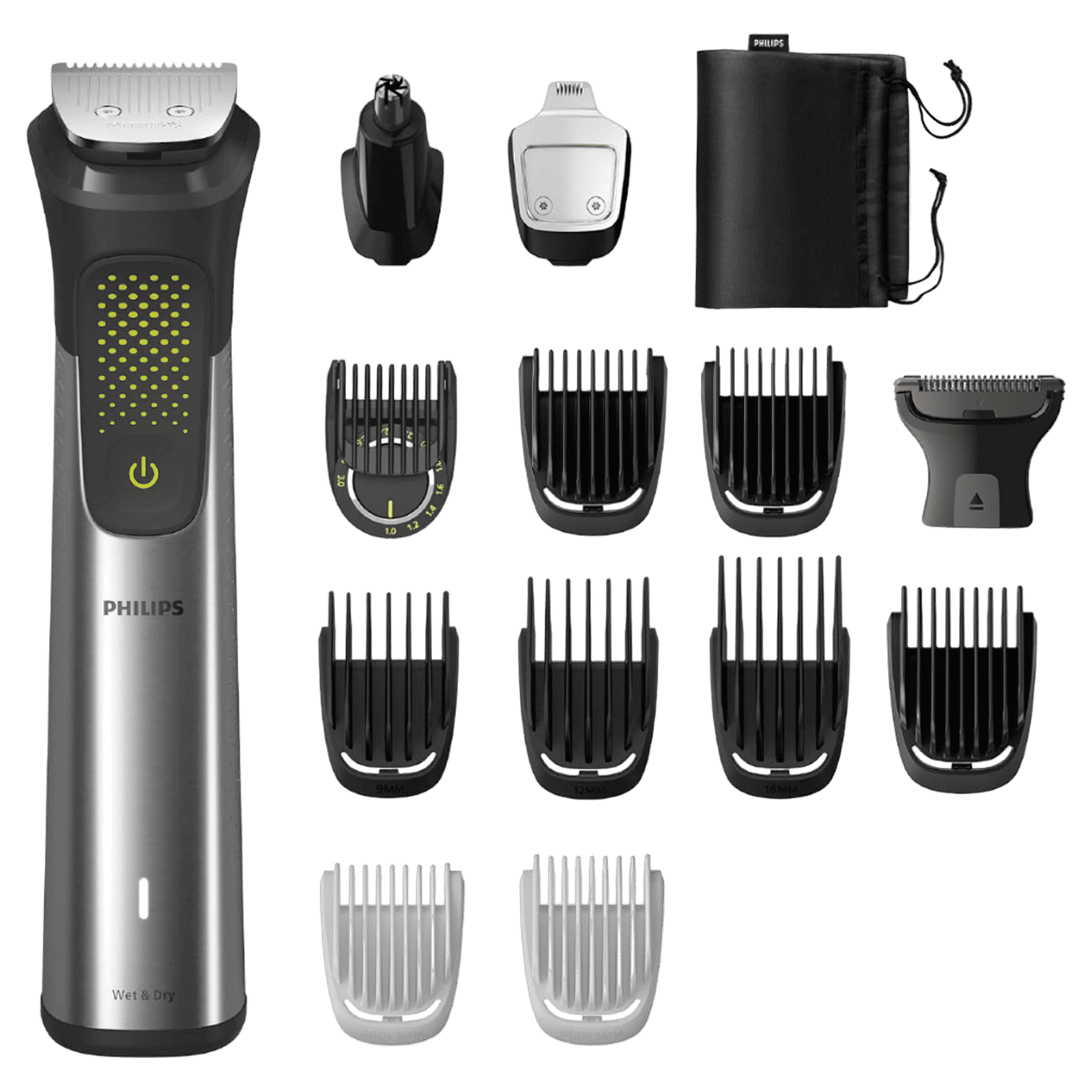 PHILIPS Series 9000 15-in-1 Rechargeable Cordless Grooming Kit for Face, Head and Body for Men (120mins Runtime, Beard Sense Technology, Stainless Steel)