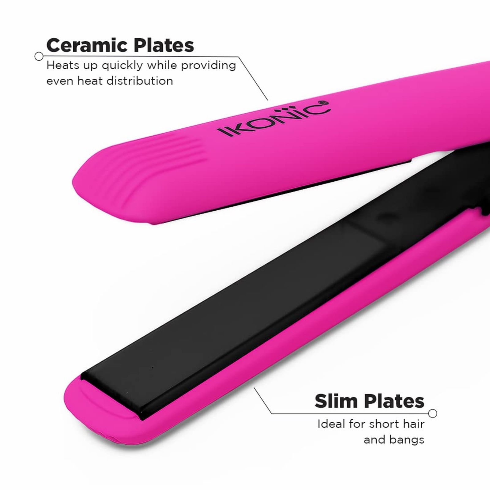Ikonic Mini Hair Straightener with Ionic Technology (Ceramic Plates, Pink)