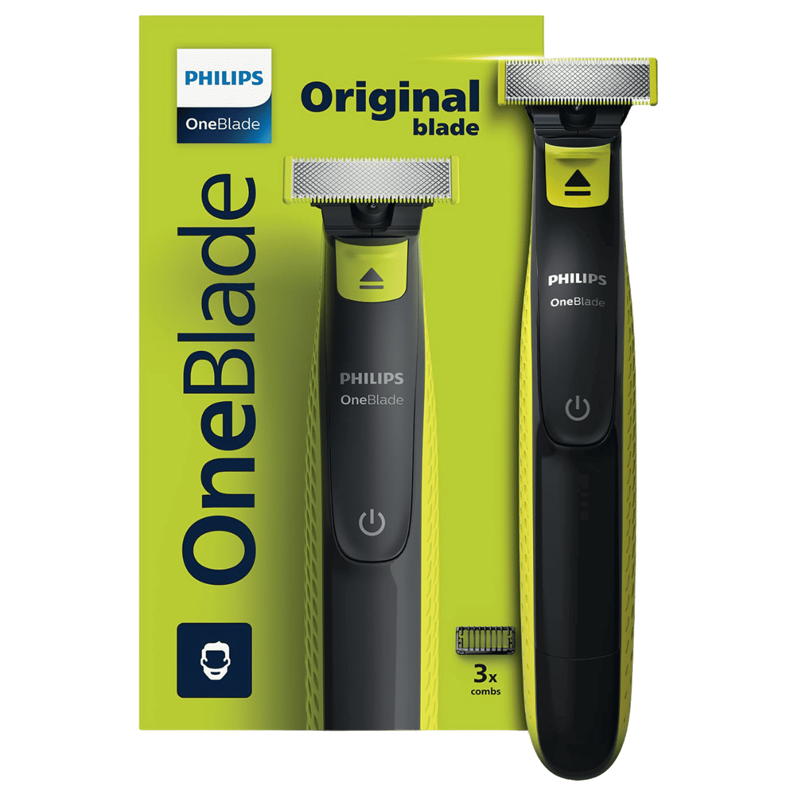 PHILIPS OneBlade Rechargeable Cordless Wet & Dry Trimmer for Beard & Moustache with 3 Length Settings for Men (45mins Runtime, Dual Protection Technology, Green)