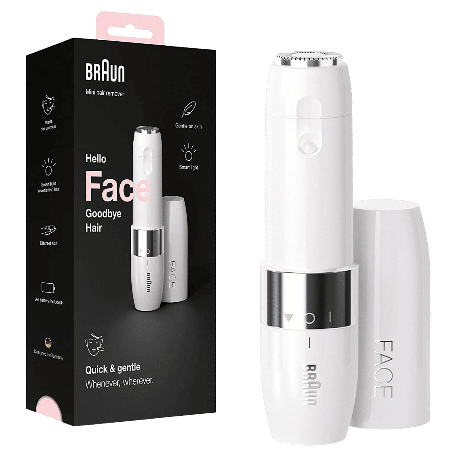 BRAUN FS1000 Cordless Wet & Dry Trimmer for Upper Lips, Chin & Cheeks for Women (With Smart light, White)