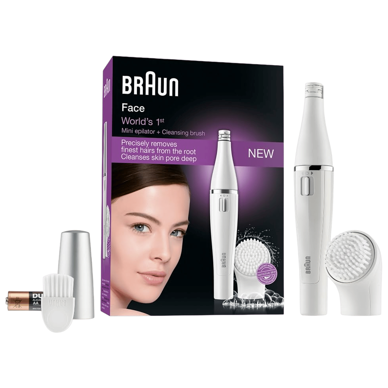BRAUN Face 2-in-1 Cordless Wet & Dry Epilator for Face, lips & Eyebrows with 3 Cleaning Heads (Gentle Root Hair Removal, White)