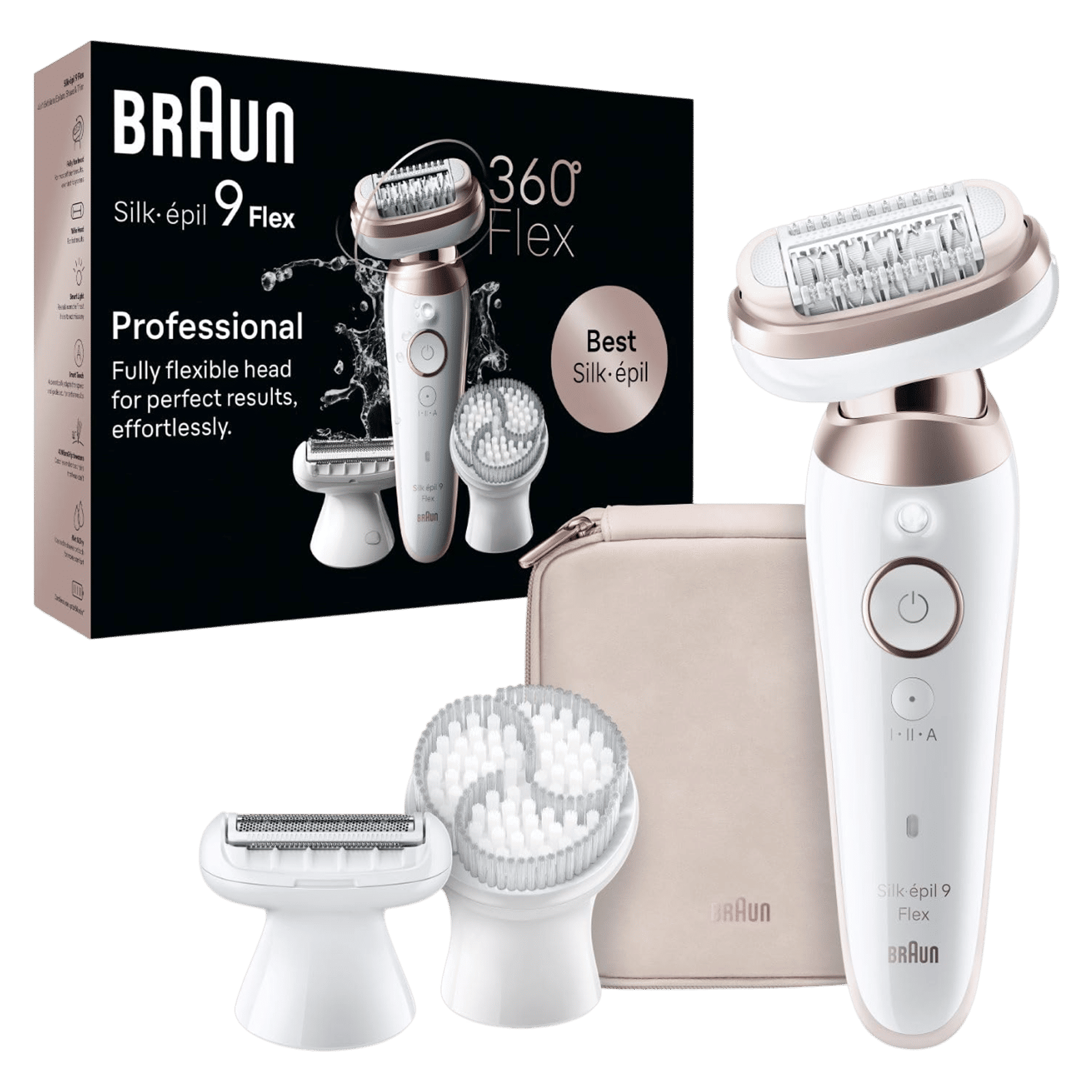 BRAUN Silk-Epil 9-060 Cordless Wet & Dry Epilator for Underarm & Intimate Area with 2 Interchangeable Heads (SensoSmart Technology, White)