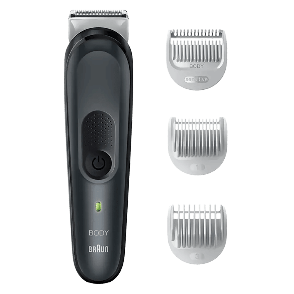 Braun Series 3 Rechargeable Cordless Body Groomer for Body & Intimate Areas for Men (80mins Runtime, SkinShield Technology, Black)