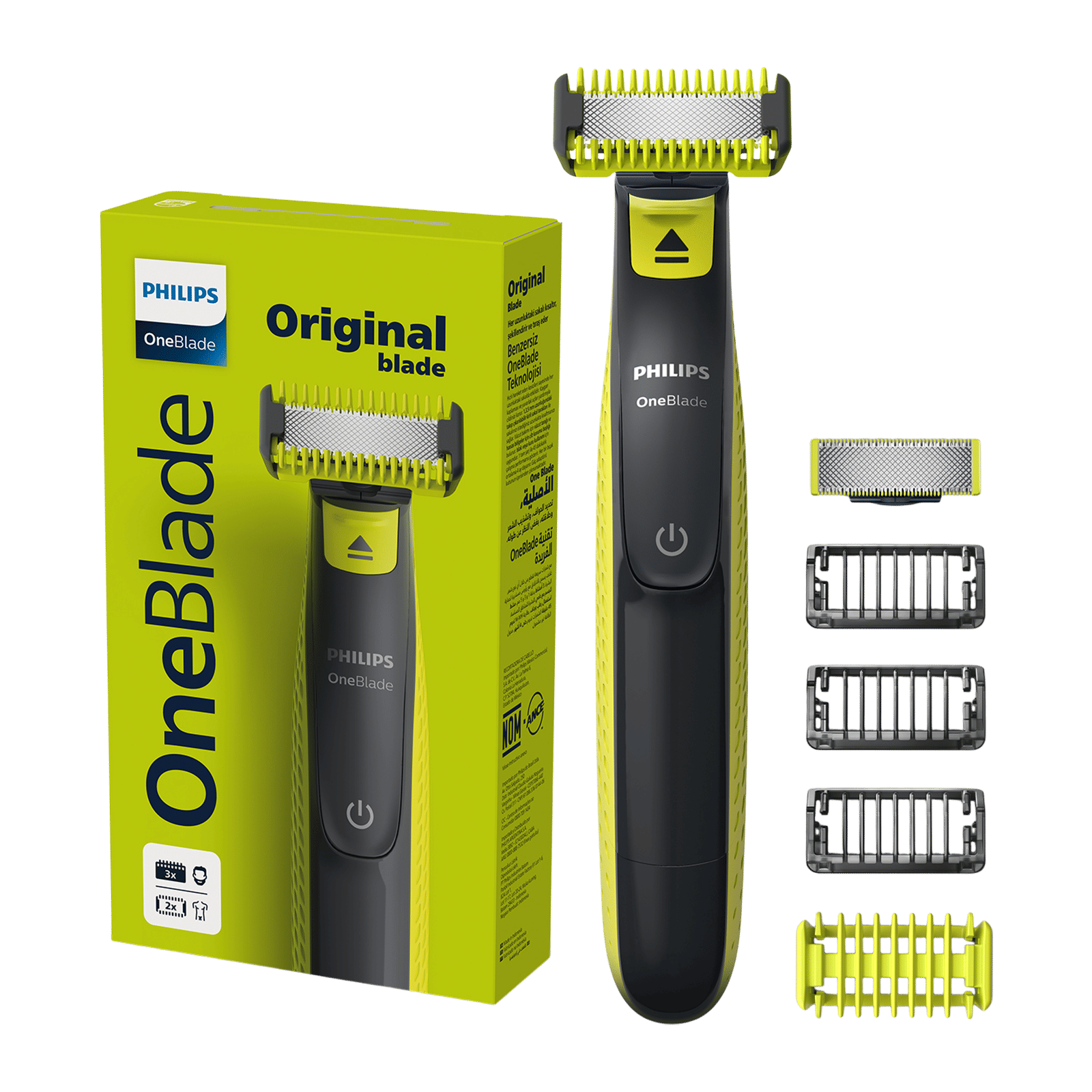 PHILIPS QP 2000 Series 2-in-1 Rechargeable Cordless Multipurpose Trimmer for Face & Body for Men (45mins Runtime, Unique OneBlade Technology, Lime Green)