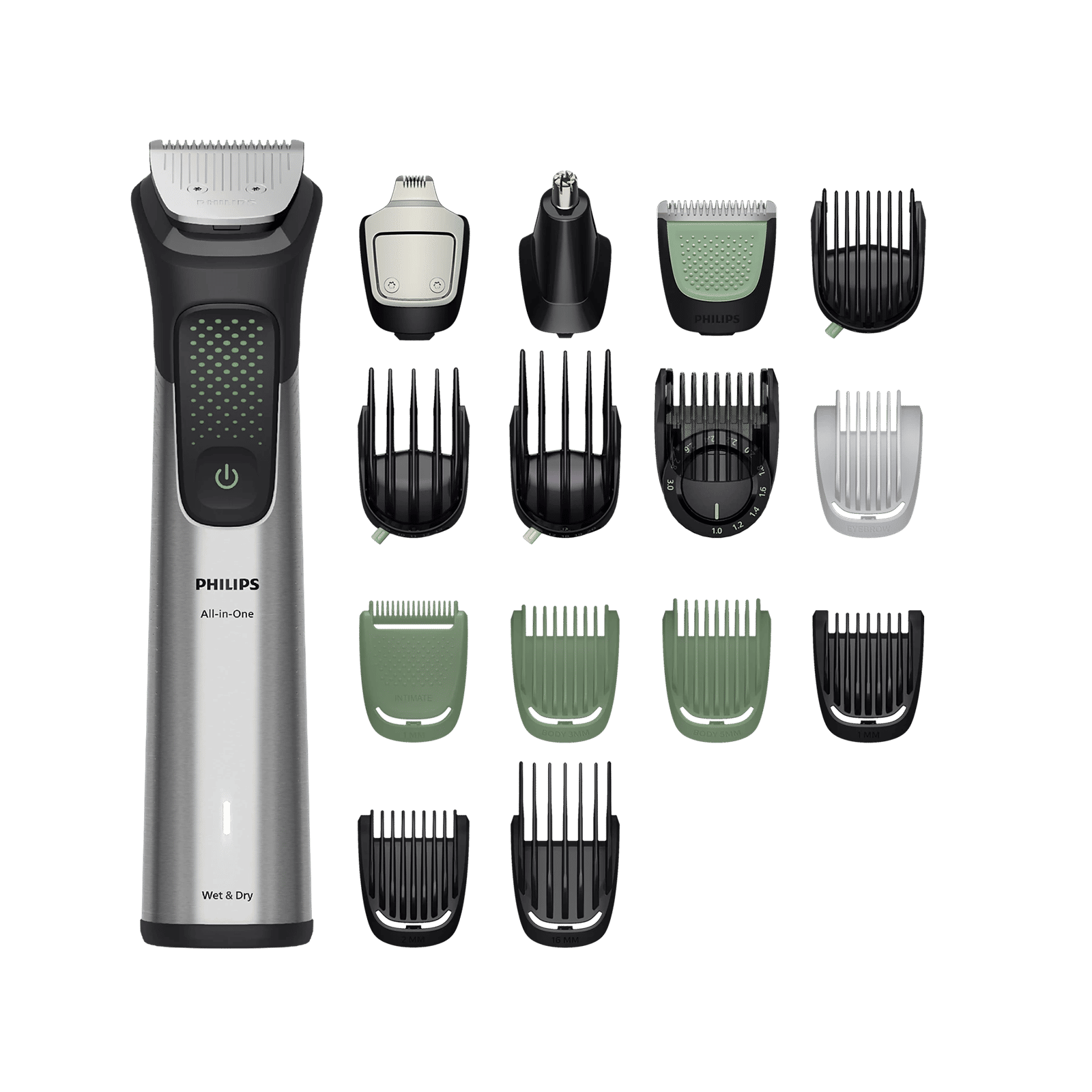 Philips 9000 Series 16-in-1 Rechargeable Cordless Multipurpose Trimmer for Head, Body, Face & Intimate Areas for Men (120min Runtime, BeardSense Technology, Silver)