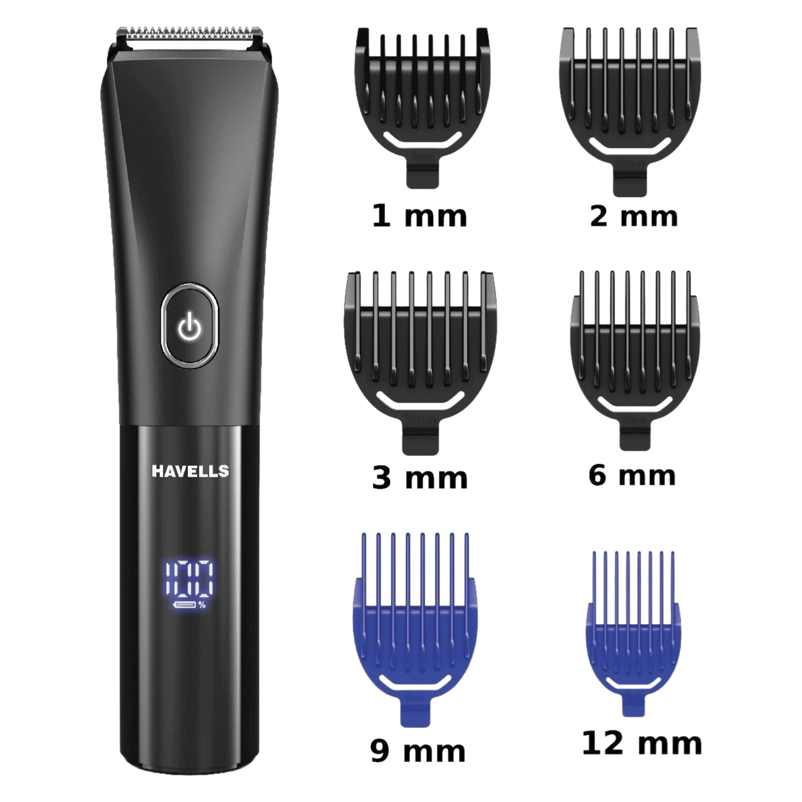 Havells BT6661 Rechargeable Cordless Dry Trimmer for Beard & Hair with 12 Length Settings for Men (90mins Runtime, Real Time Digital Battery Indicator, Black)