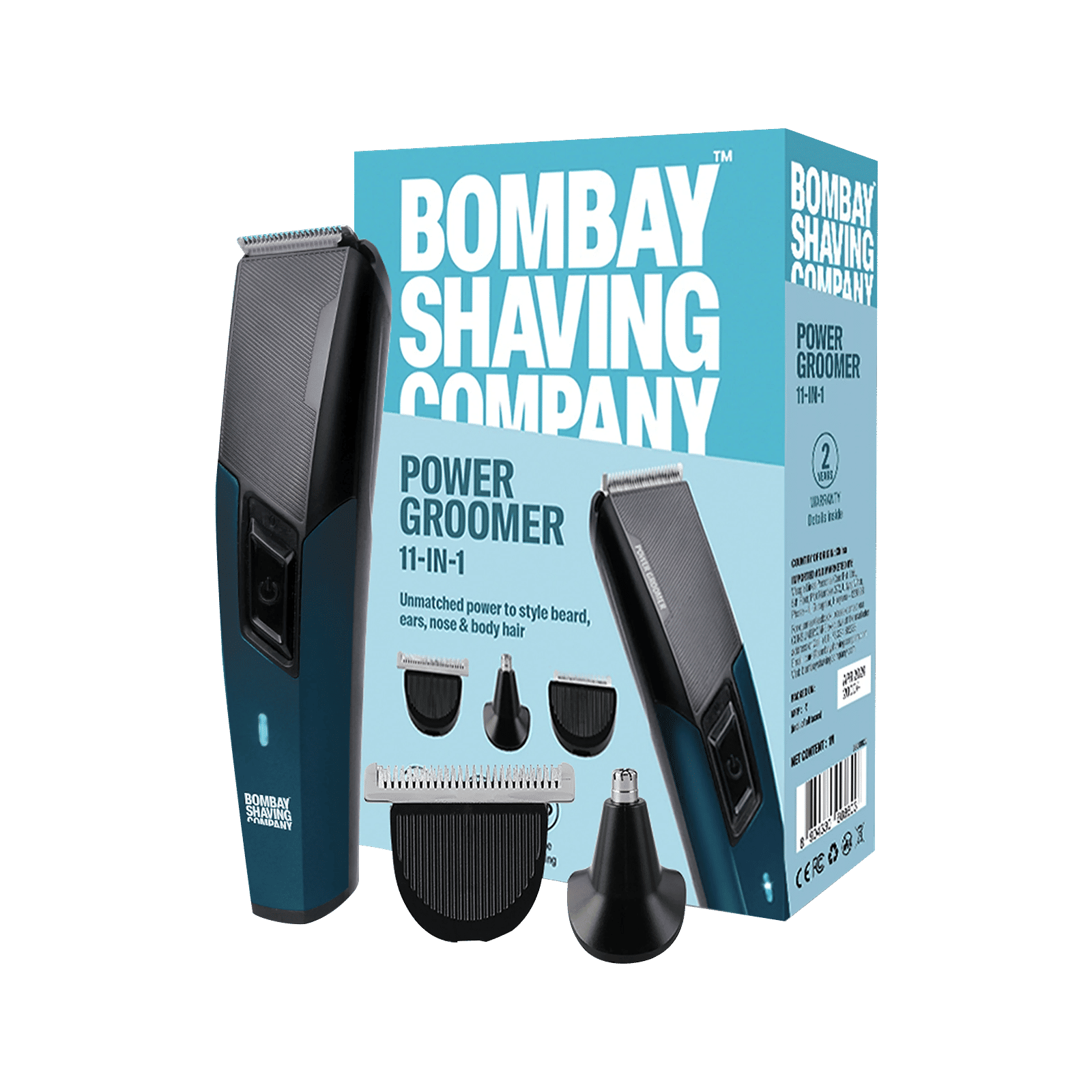 Bombay Shaving Company Power Groomer 11-in-1 Rechargeable Cordless Multipurpose Trimmer for Beard, Face, Body & Intimate Areas for Men (90mins Runtime, Flash Charging, Blue)