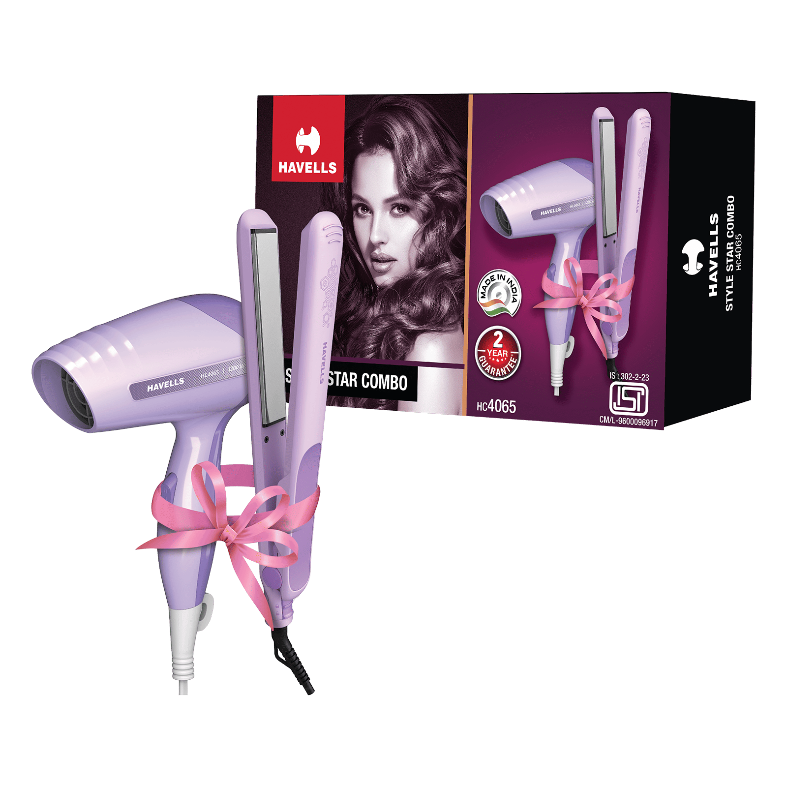 Havells HC4065 2-in-1 Hair Styler with Instant Heating Technology (Plate Lock System, Purple)
