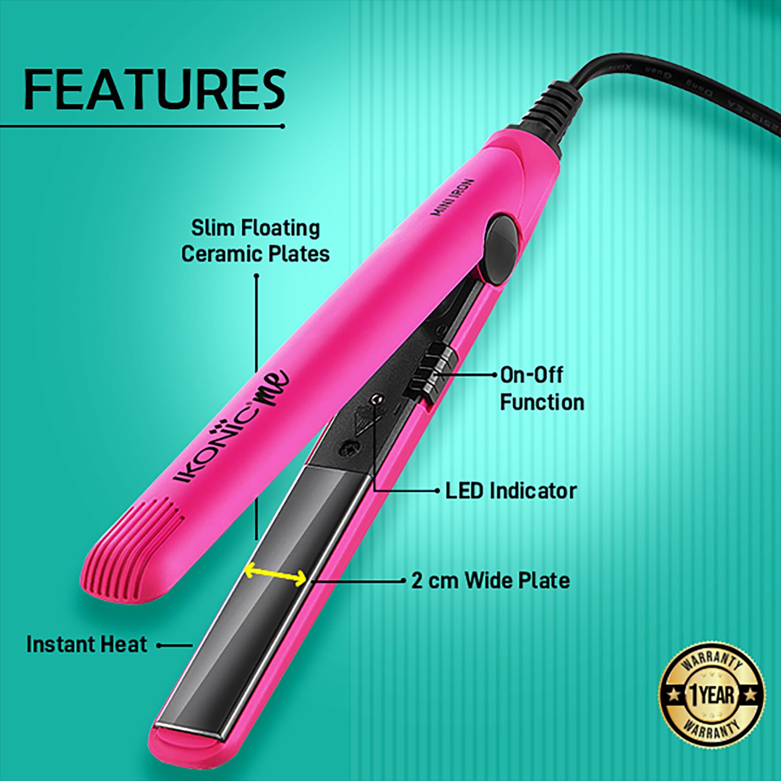 Buy Ikonic Mini Hair Straightener with Ionic Technology (Ceramic
