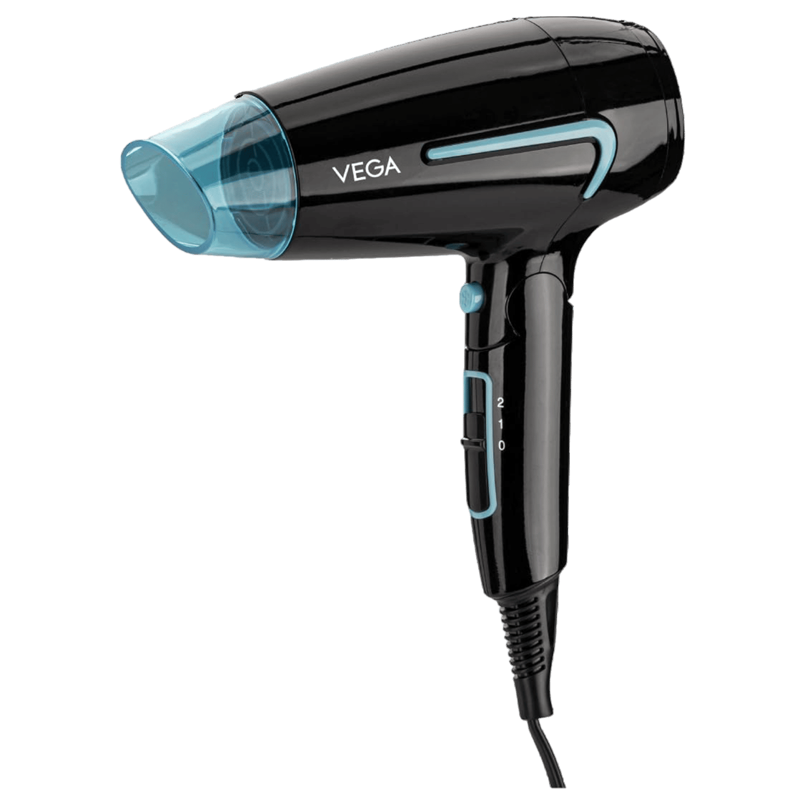 VEGA U Style Hair Dryer with 3 Heat Settings & Cool Shot (Foldable Handle, Black and Blue)
