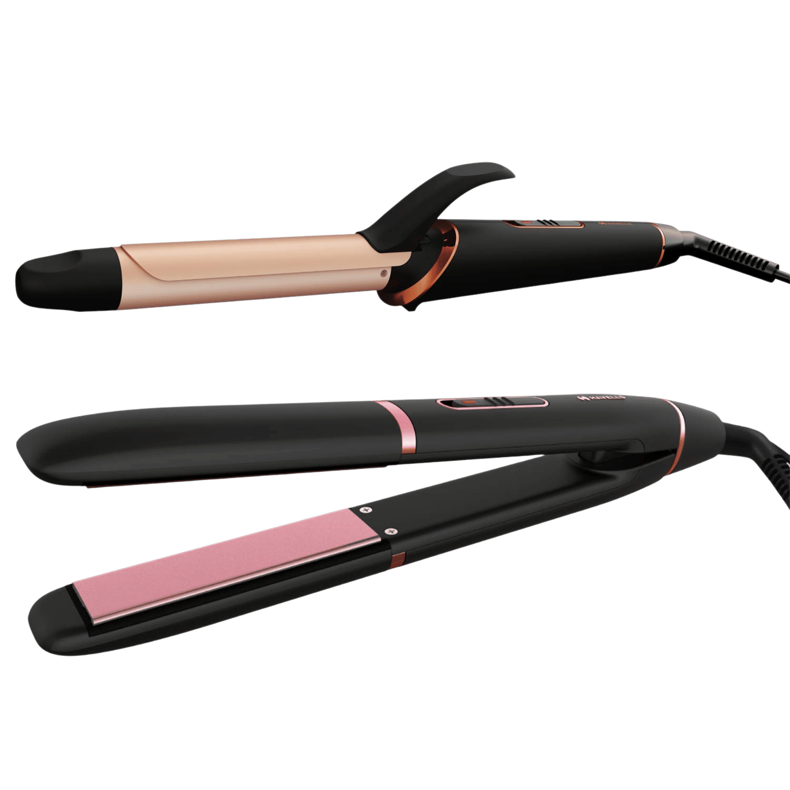HAVELLS HC4055 2-in-1 Hair Straightener & Curler with Plate Lock Function (Floating Ceramic Coated Plates, Black & Chrome)
