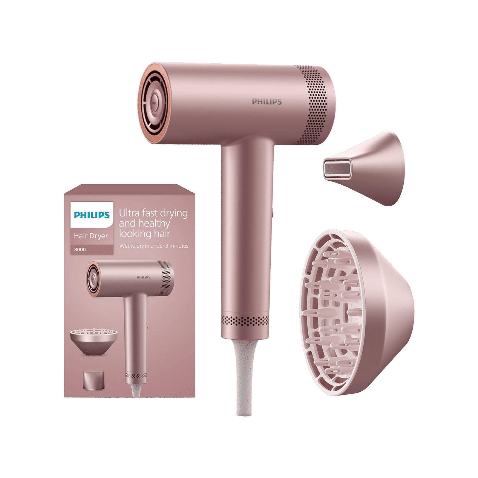 Philips 8000 Series Hair Dryer With 7 Heat Settings & Cool Shot (Thermo Shield Advanced Technology, Rose Champagne)