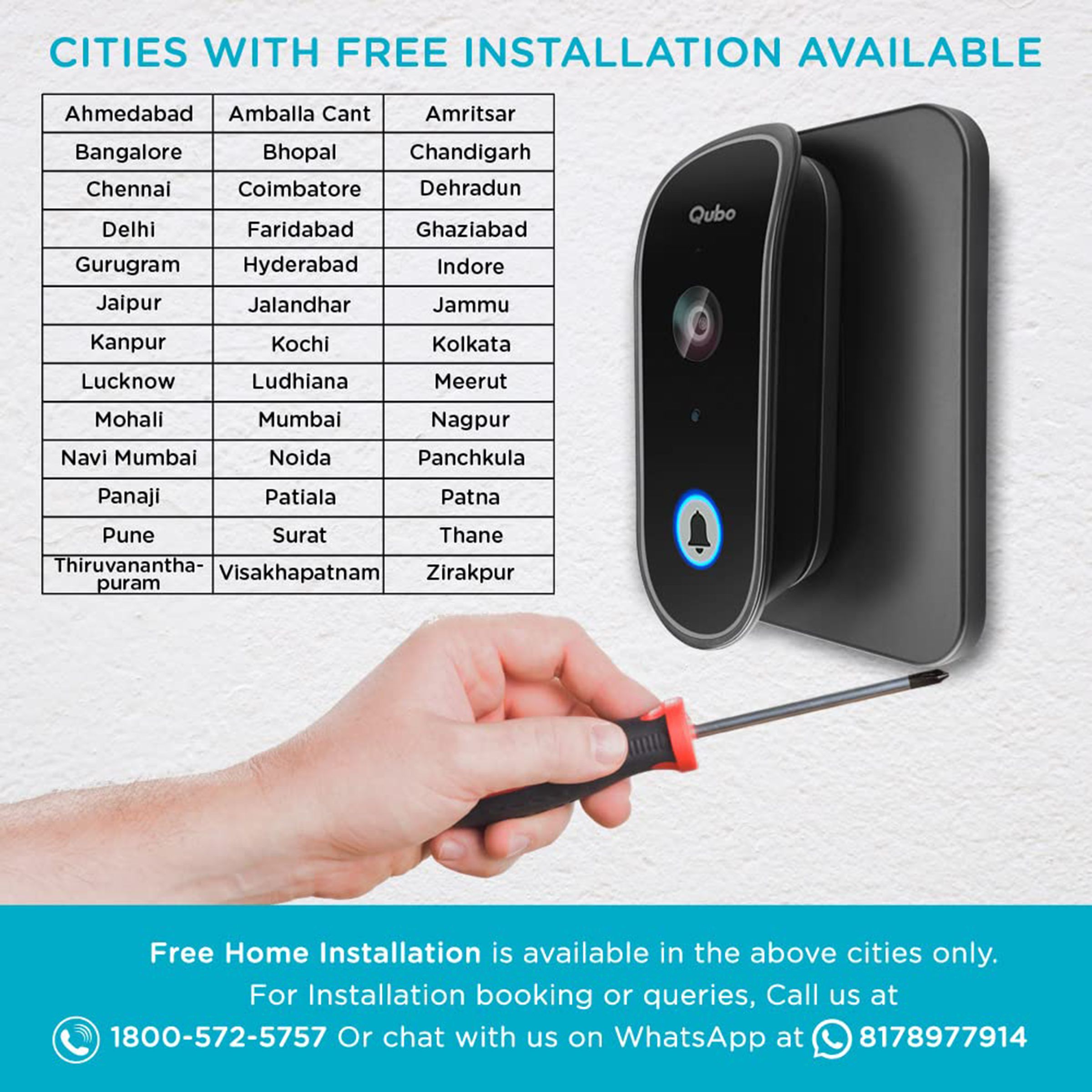 Buy Qubo Wireless Video Door Bell (Person Detection, HCD01, Black