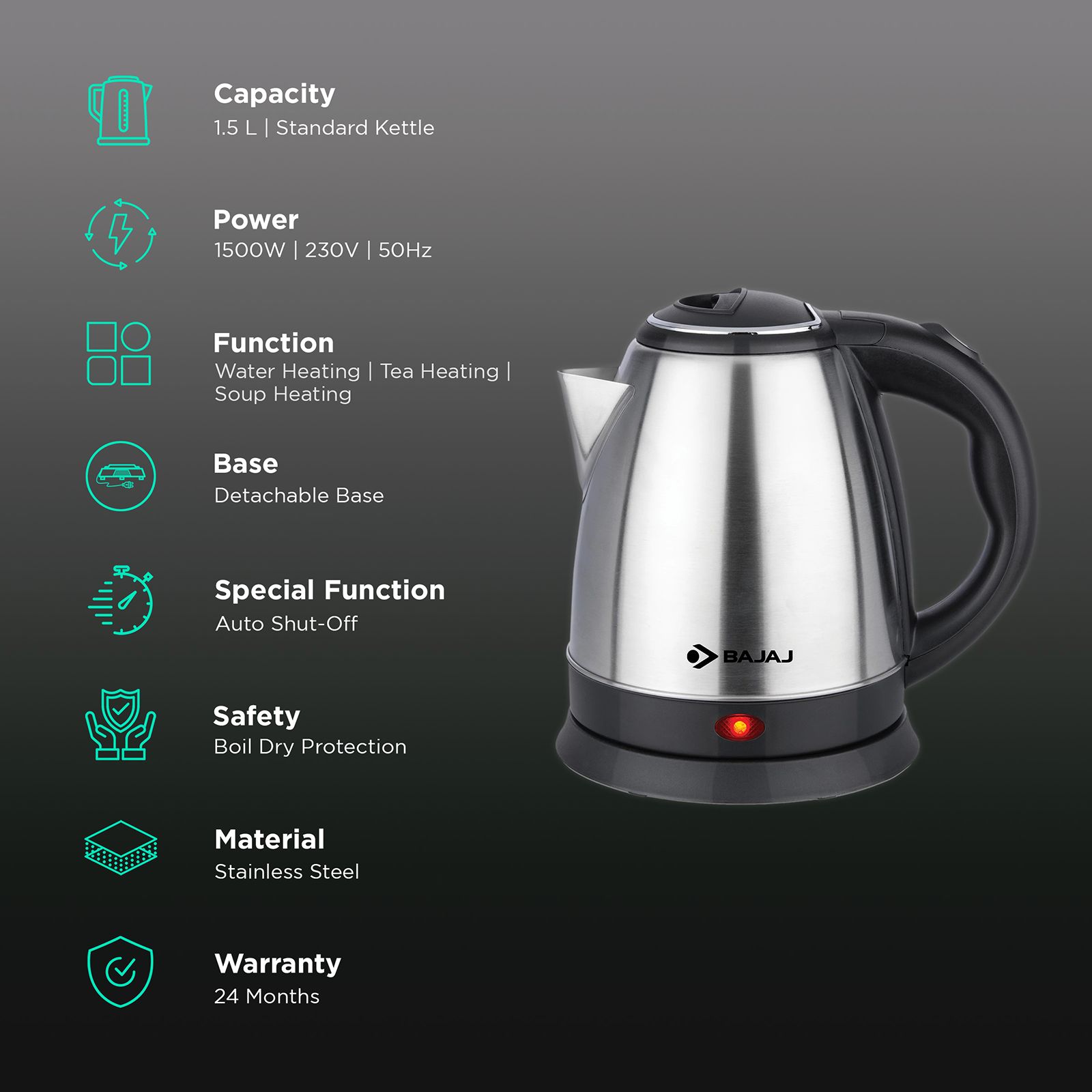 Buy BAJAJ KTX DLX 1500 Watt Litre Electric Kettle with Auto