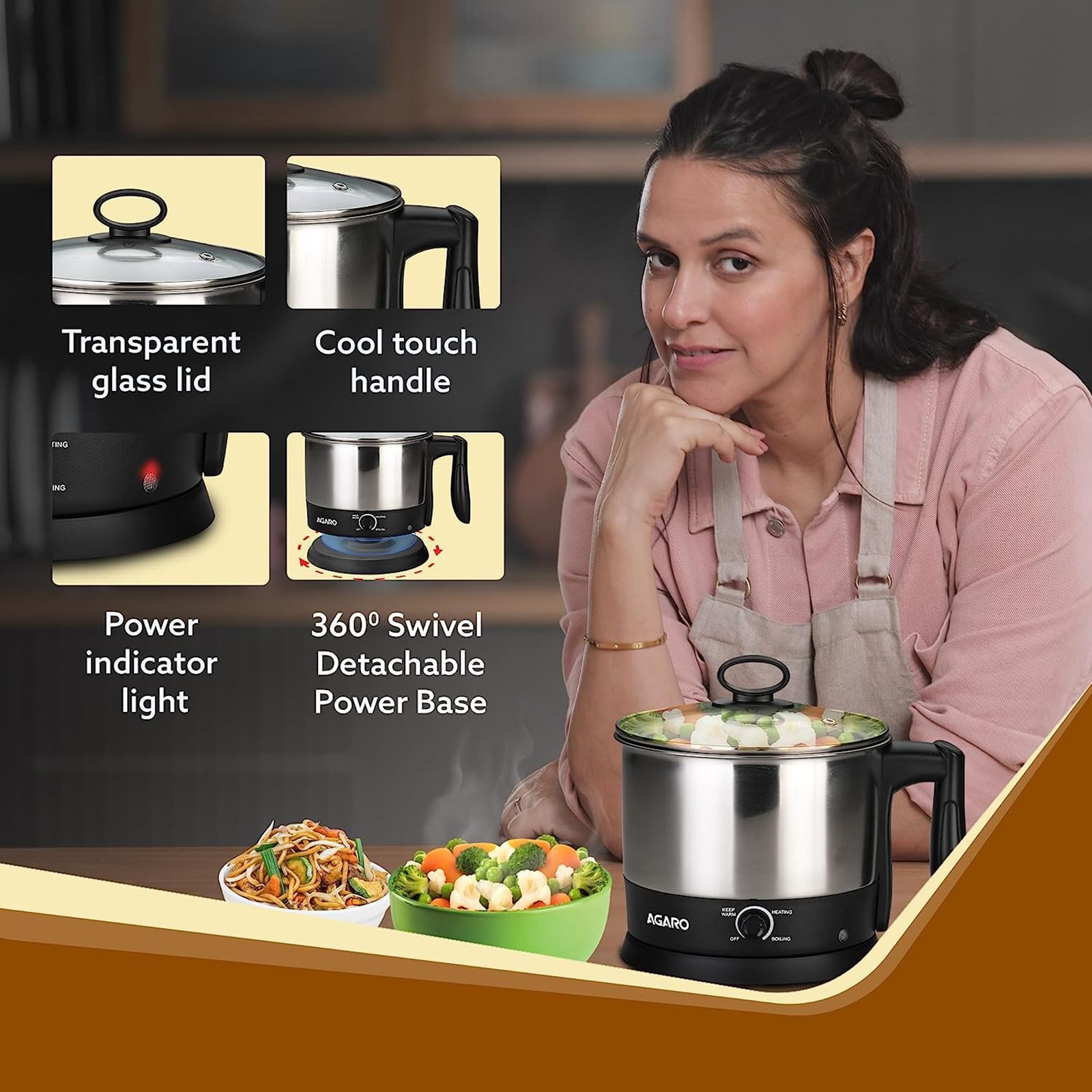 Buy AGARO Esteem 600 Watt Litre Multi Cook Electric Kettle