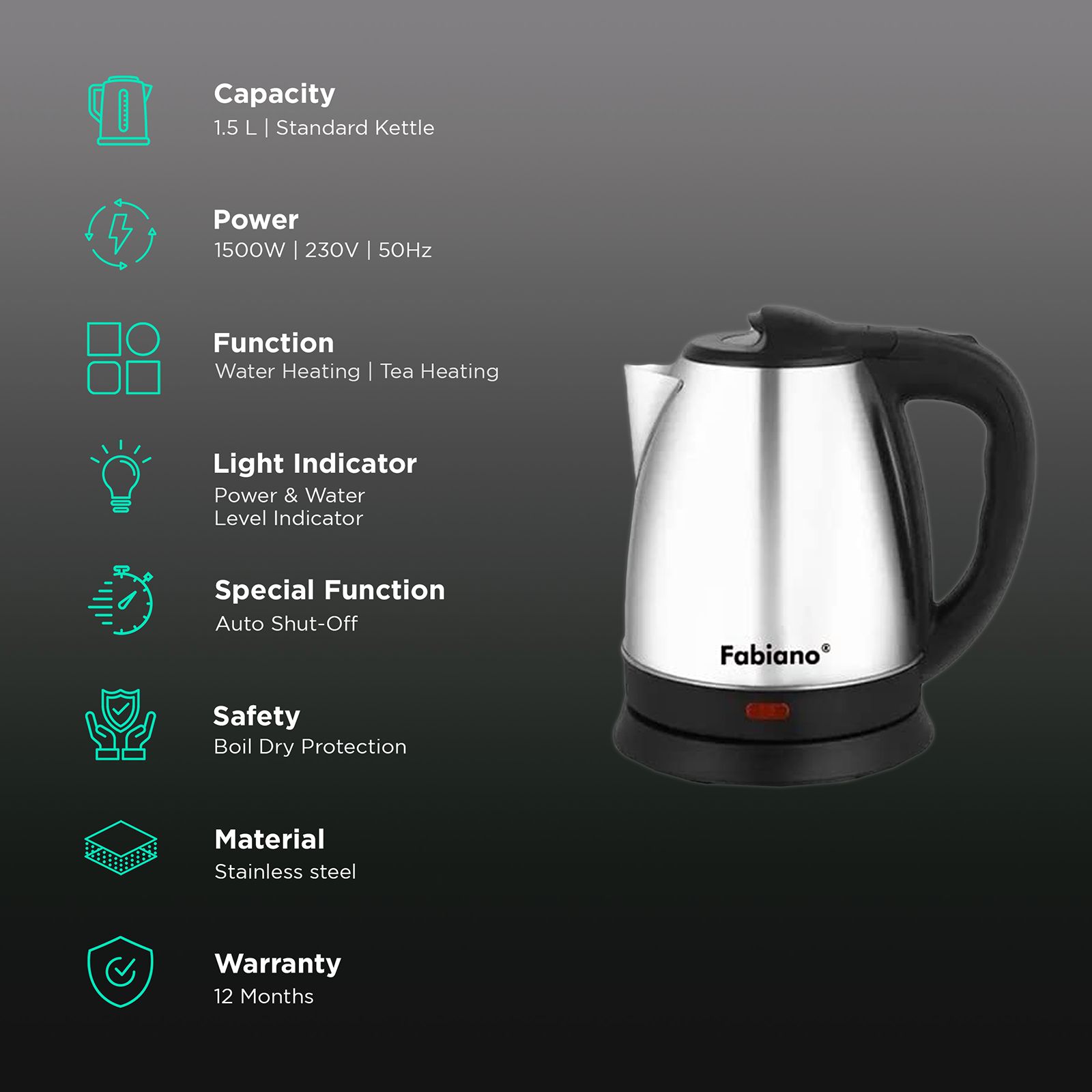 Tea Kettle Fabiano Electric Kettle Price Buy Fabiano E-15 1500