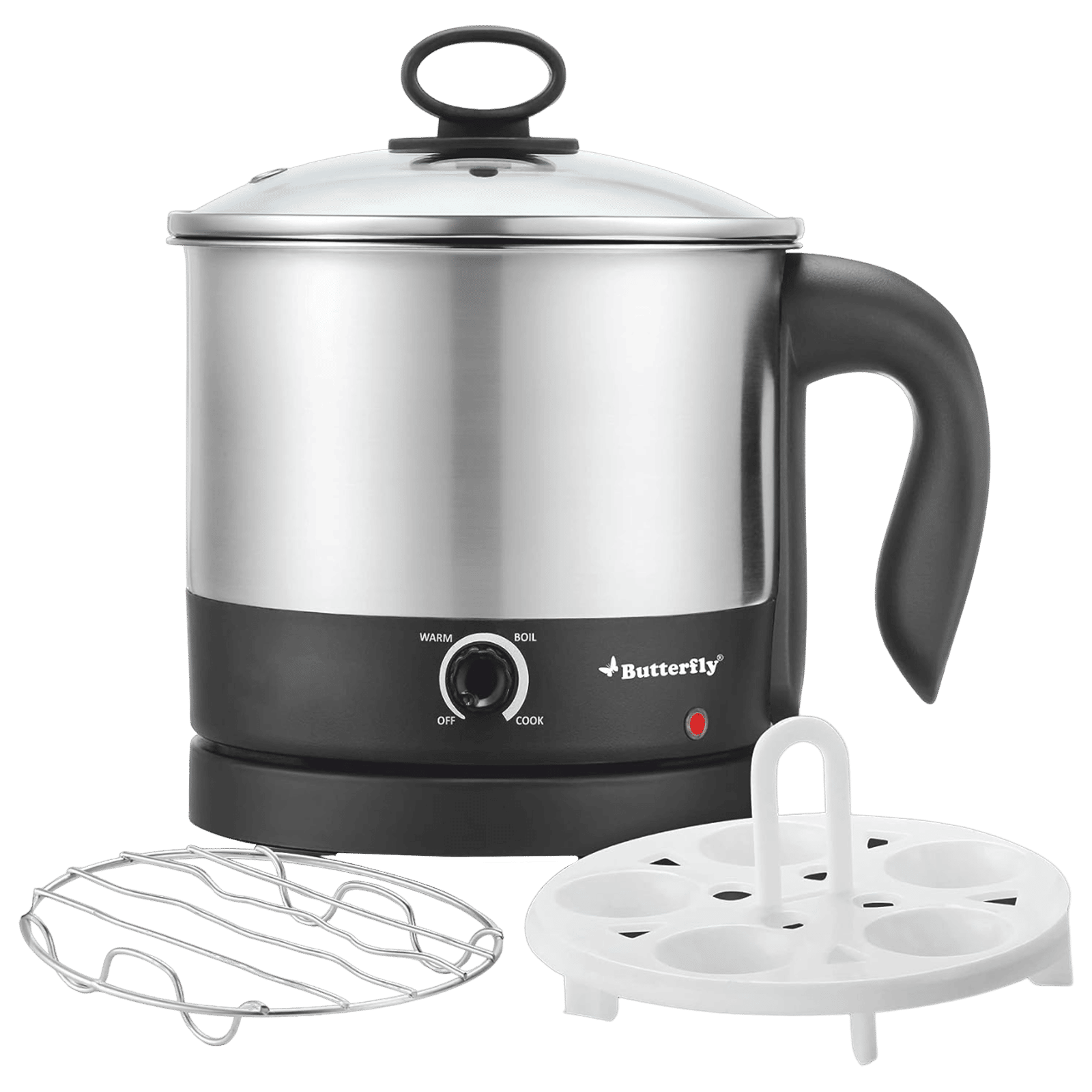 Butterfly TRIWAK0048 600 Watt 1.2 Litre Multi Cook Electric Kettle with Rapid Boil Technology (Silver)