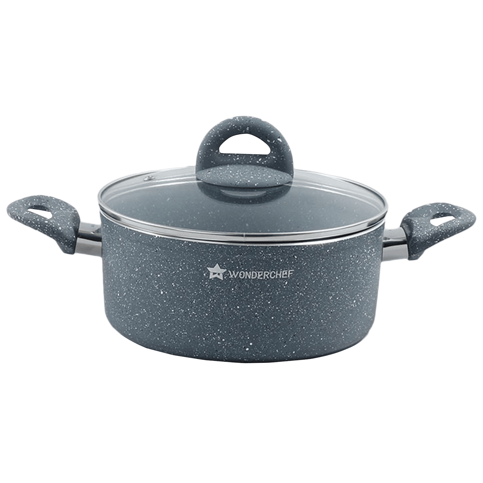 WONDERCHEF Granite 4L Non Stick Aluminium Casserole with Glass Lid (Induction Compatible, Even Heat Distribution, Grey)