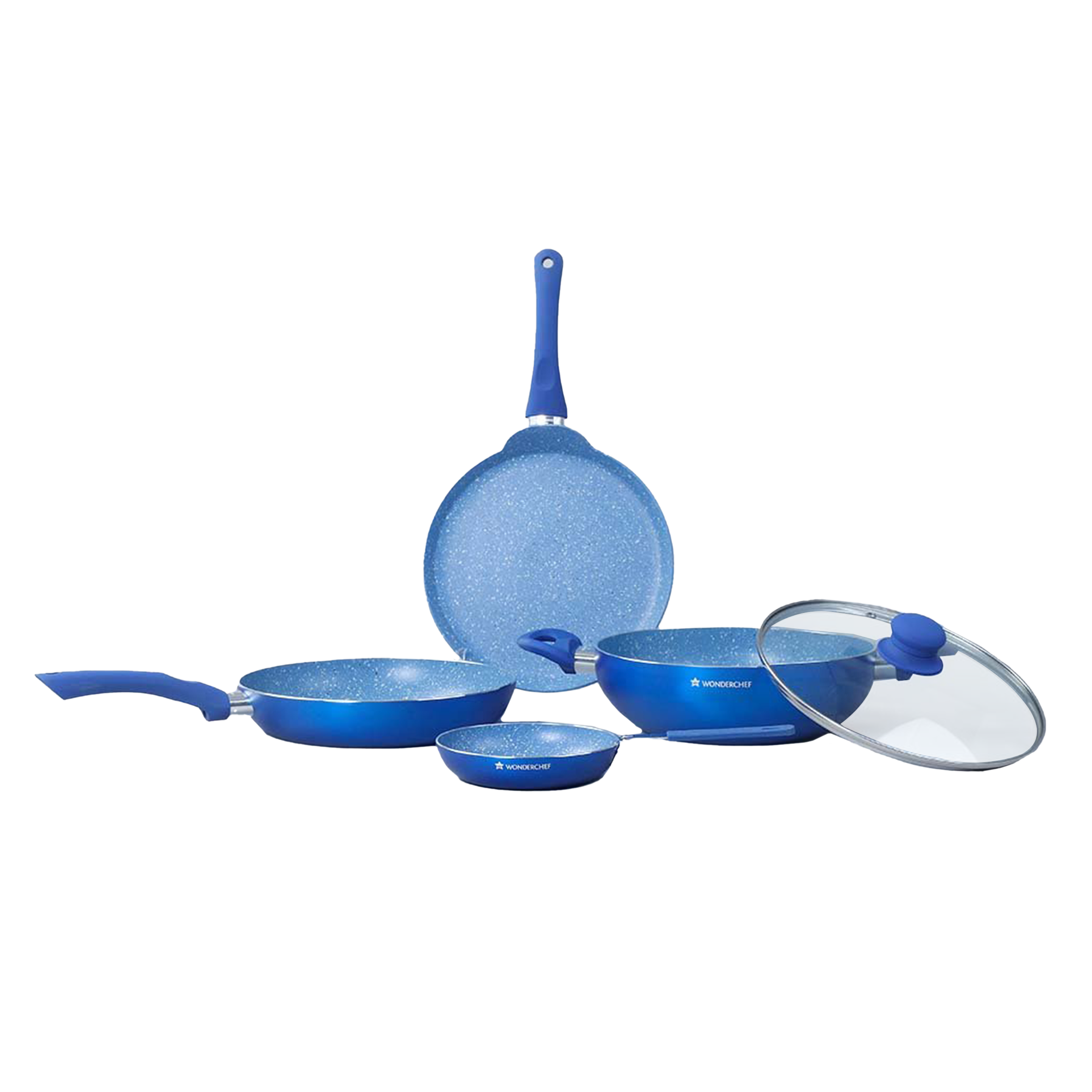 WONDERCHEF Royal Velvet 5 Pcs Non Stick Aluminium Cookware Set (Induction Compatible, Even Heat Distribution, Blue)