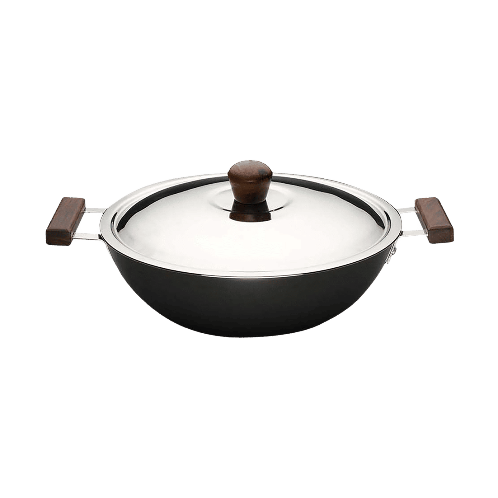 WONDERCHEF Ebony 4.5L Aluminium Wok with Stainless Steel Lid (Induction Compatible, Even Heat Distribution, Black/Brown)