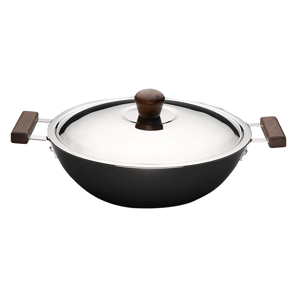 WONDERCHEF Ebony Kadhai with Lid (Hard Anodized Coating, 63152888, Black)