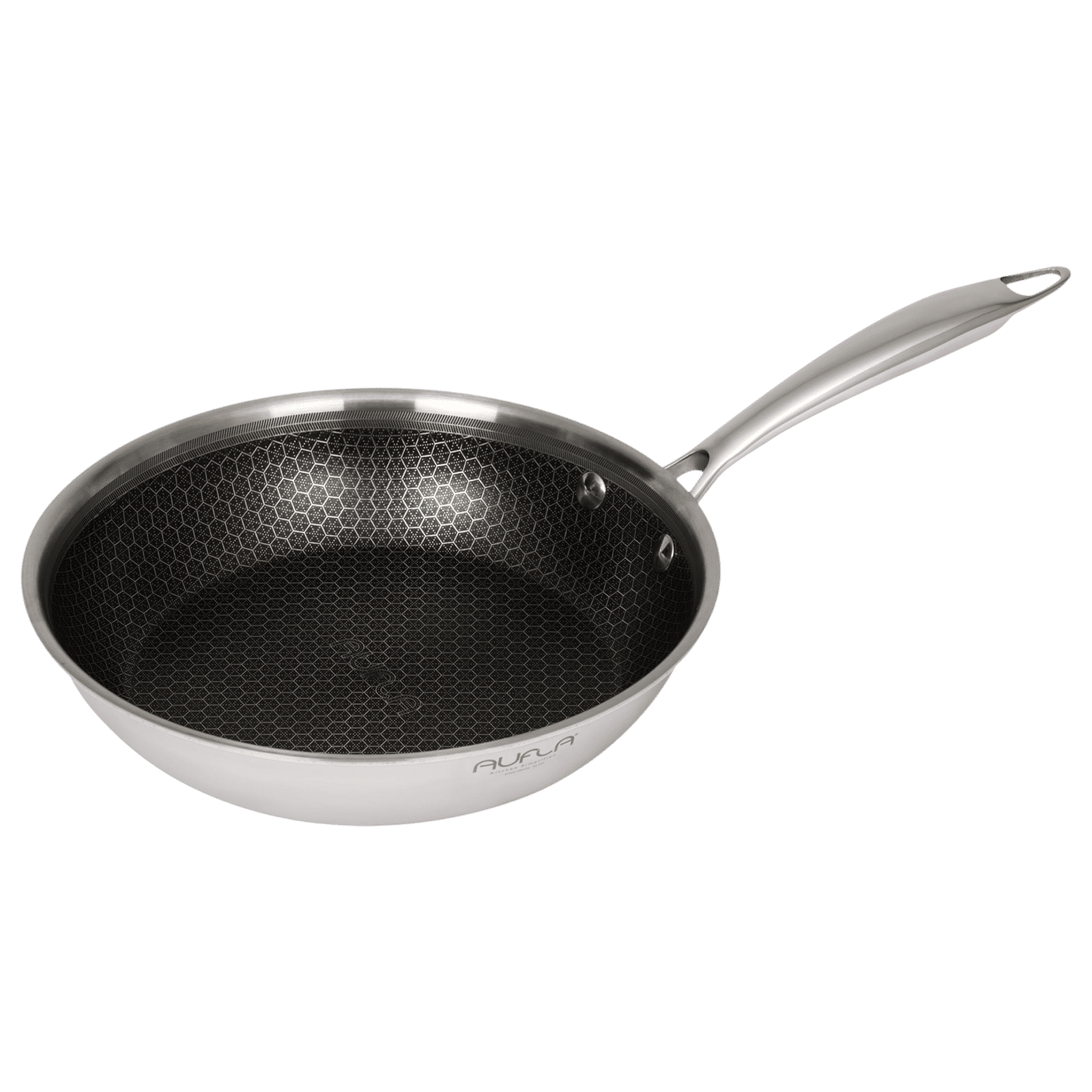 AUFLA NTHC 3L Non Stick Aluminium & Stainless Steel Fry Pan (Induction Compatible, Honeycomb Coating, Silver)