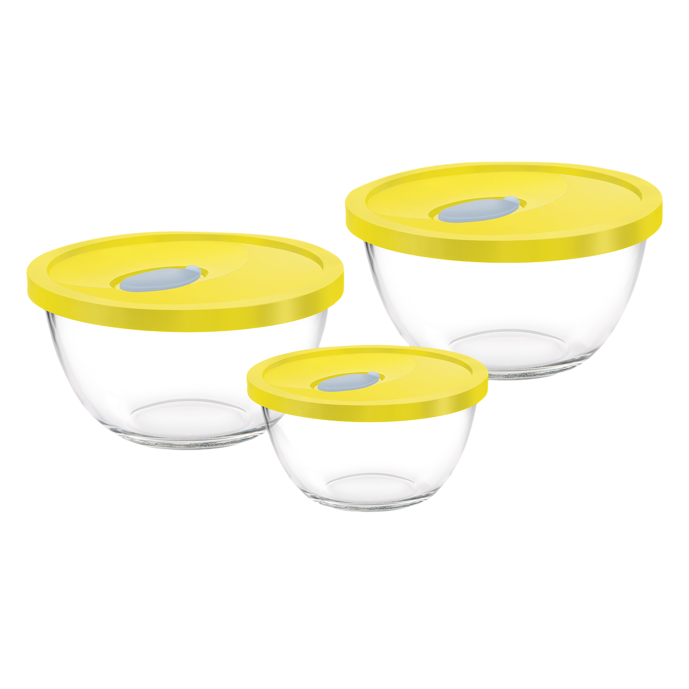 Treo 500ml, 1L & 1.5L Glass Mixing Bowl with Flexi Lid (Set of 3, BPA Free, Transparent)