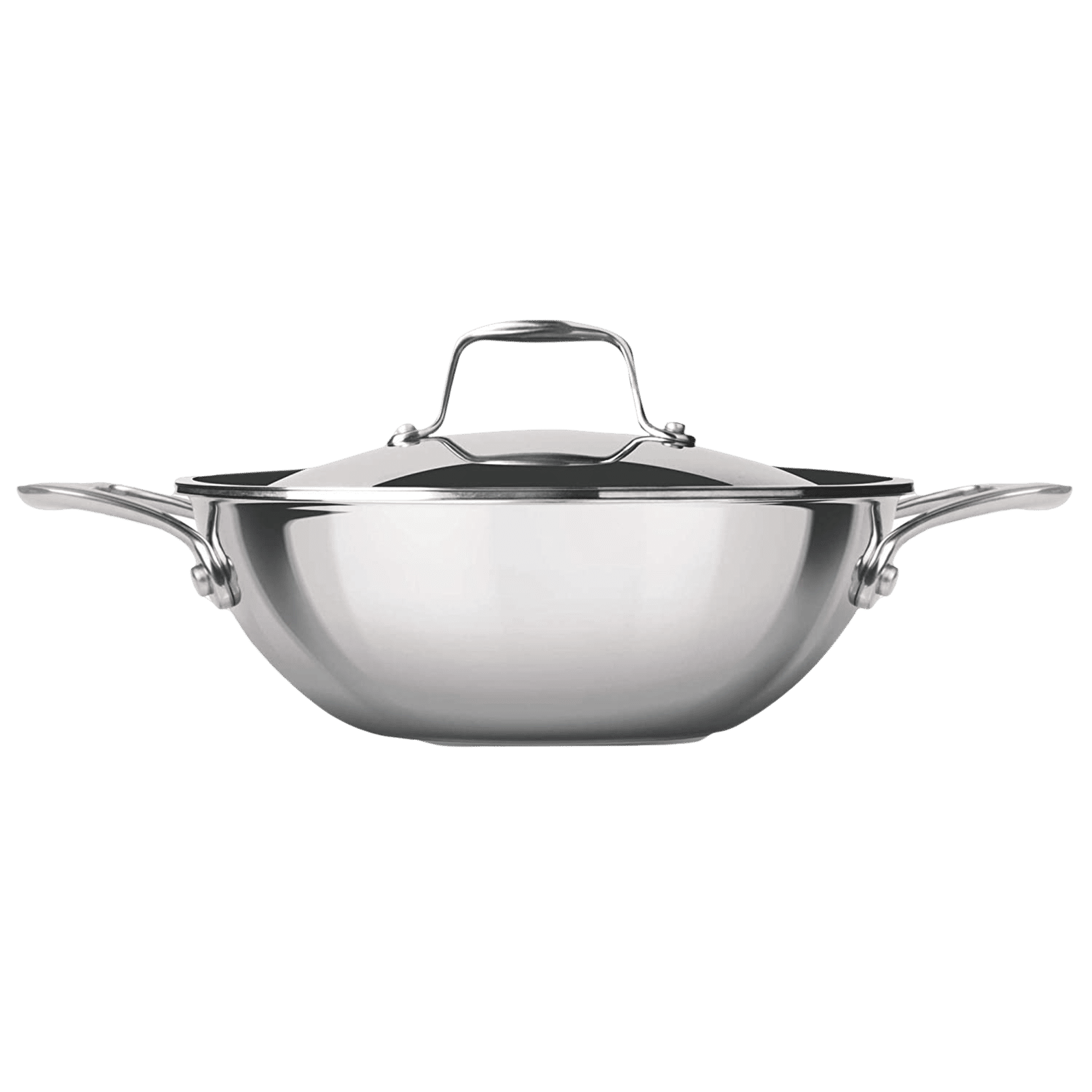 Milton ProCook 1.6L Non Stick Aluminium & Stainless Steel Kadhai with Borosilicate Glass Lid (Induction Compatible, Dishwasher Safe, Silver)