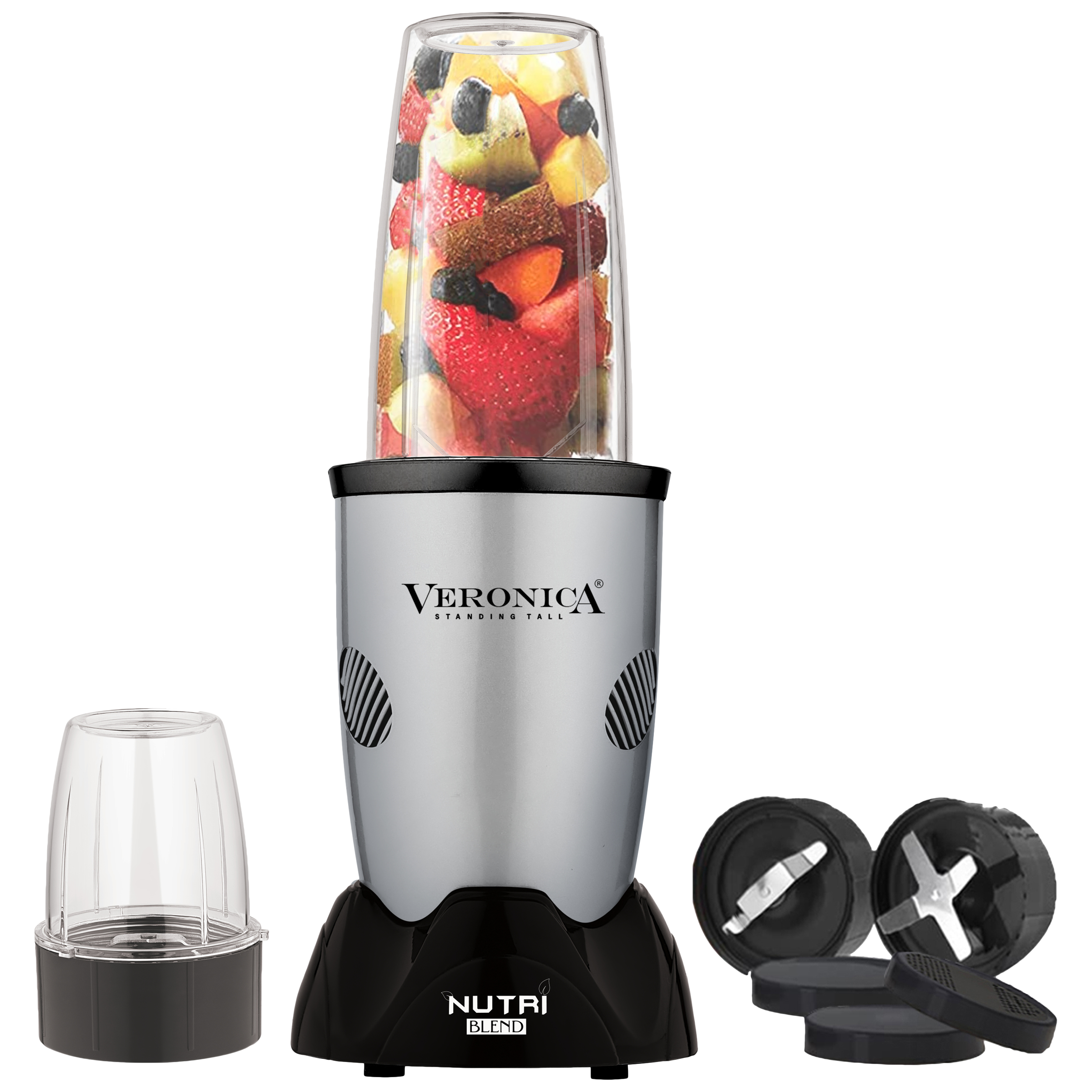 Veronica Nutriblend 500 Watt 2 Jars Mixer Grinder (22000 RPM, Motor Overload Protector, Silver)