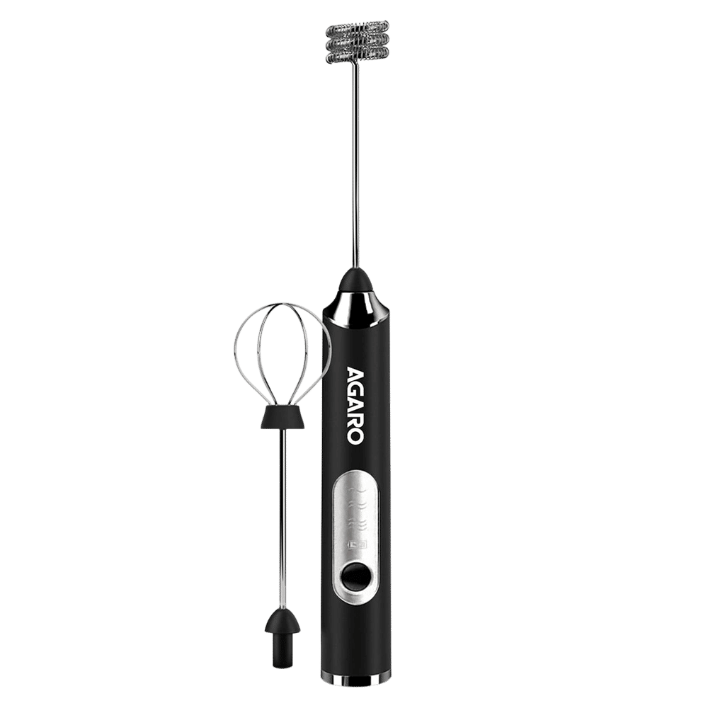 Agaro Royal 4 Watt 3 Speed Milk Frother with 2 Attachments (Rechargeable, Black)