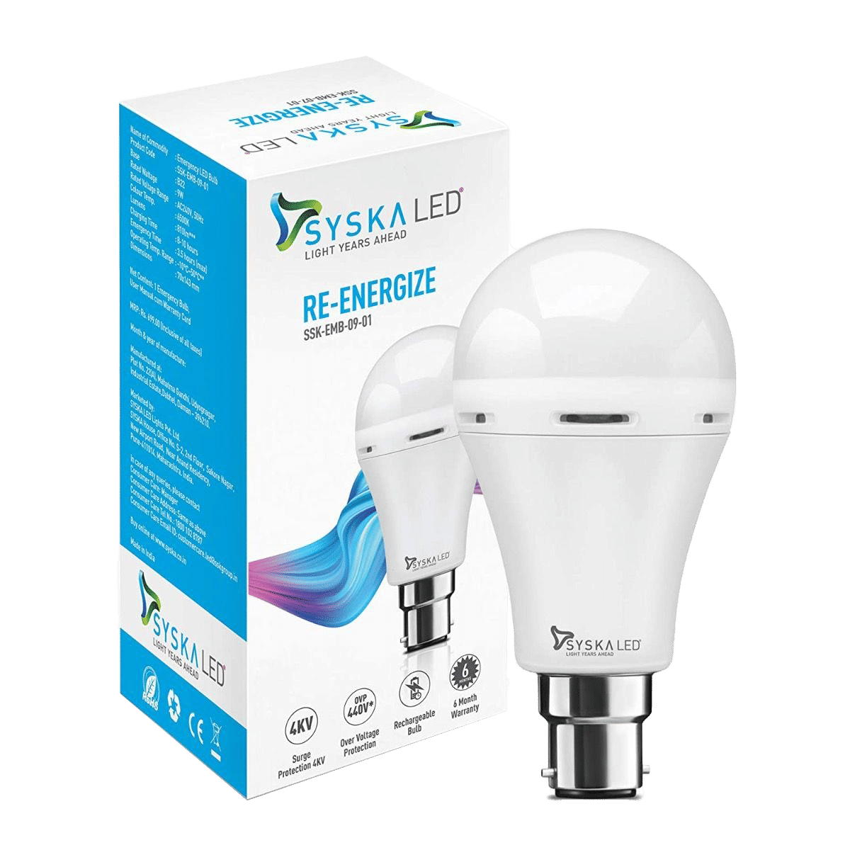 Syska 9 Watts Electric Powered LED Bulb ( 810 Lumens, SSK-EMB-0901-6500, White)