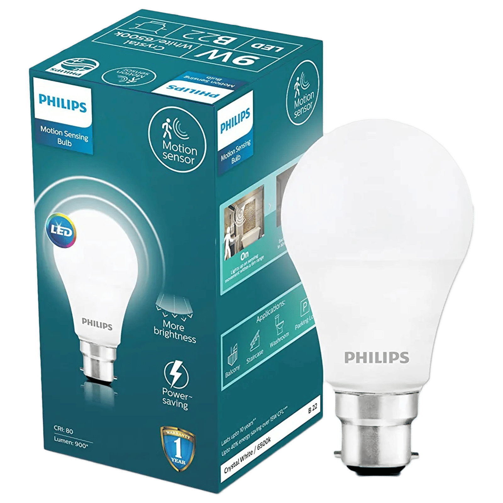 PHILIPS B22 9 Watts Electric Powered LED Bulb (900 Lumens, 929003546413, Crystal White)