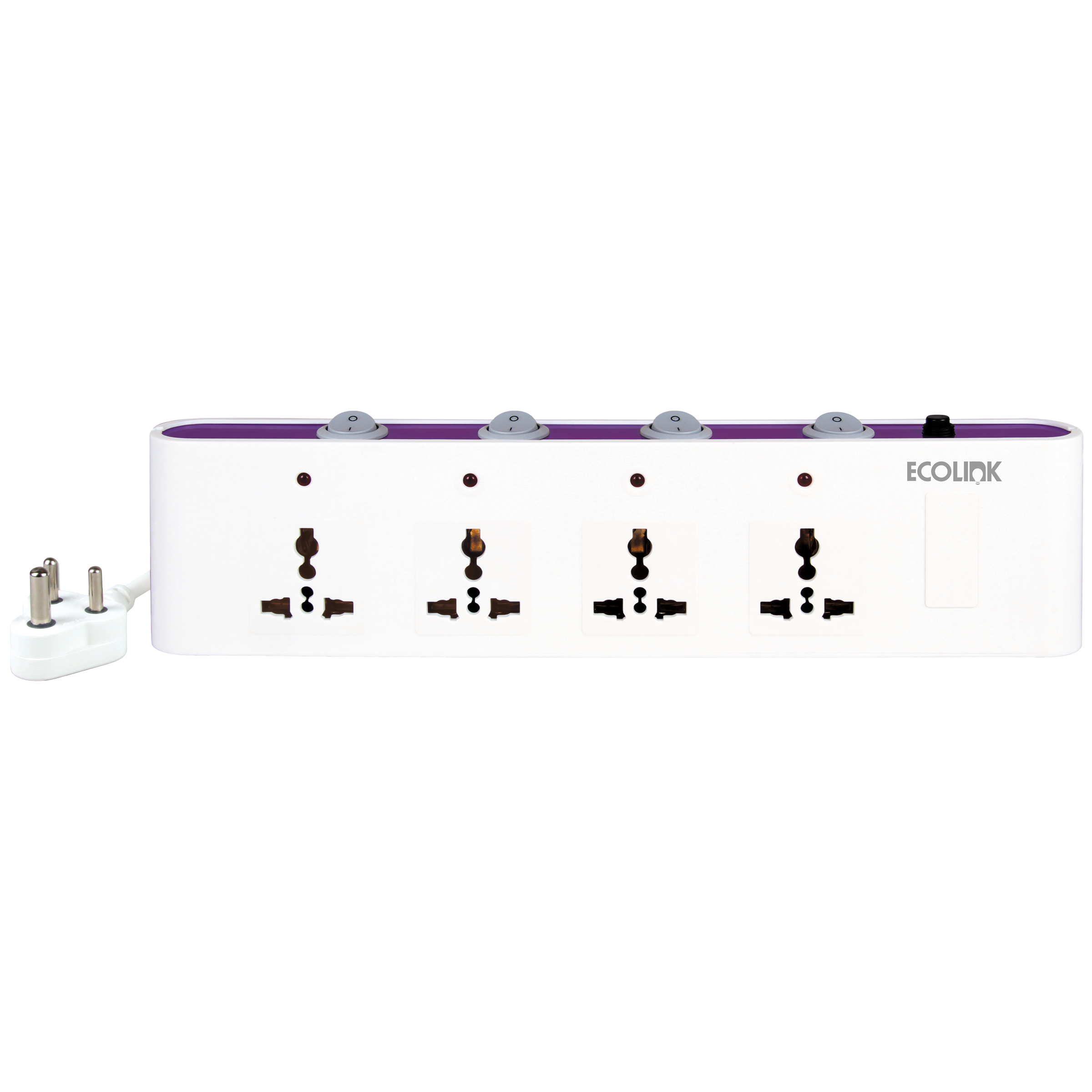 PHILIPS Ecolink Guardian 6 Amps 4 Sockets Spike Guard With Individual Switch (2 Meters, VoltSafe Technology, 913715174401, White and Purple)