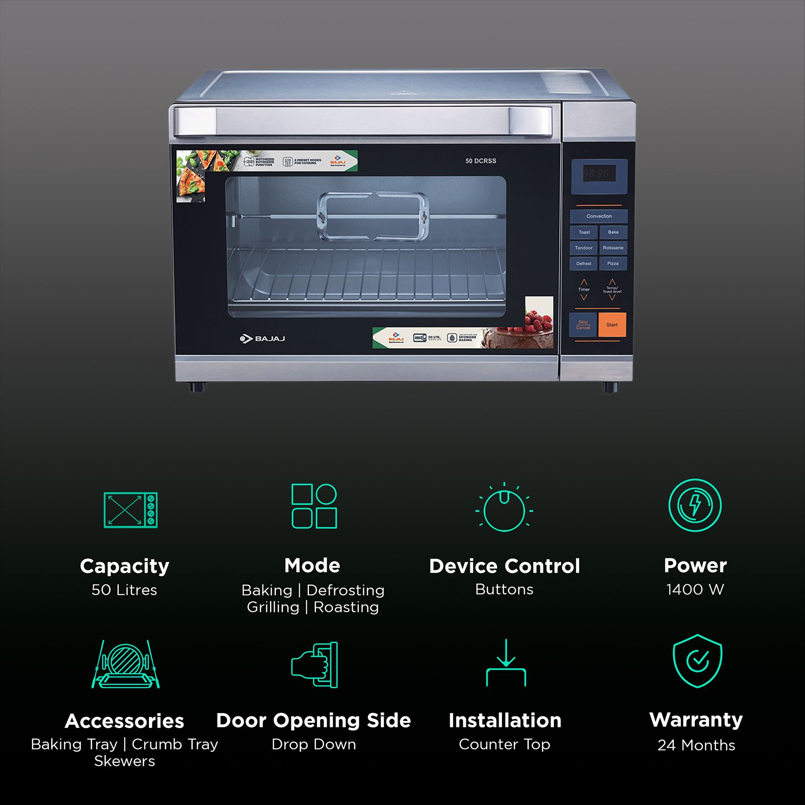 Buy BAJAJ 50 DCRSS 50L Oven Toaster Grill with Motorized