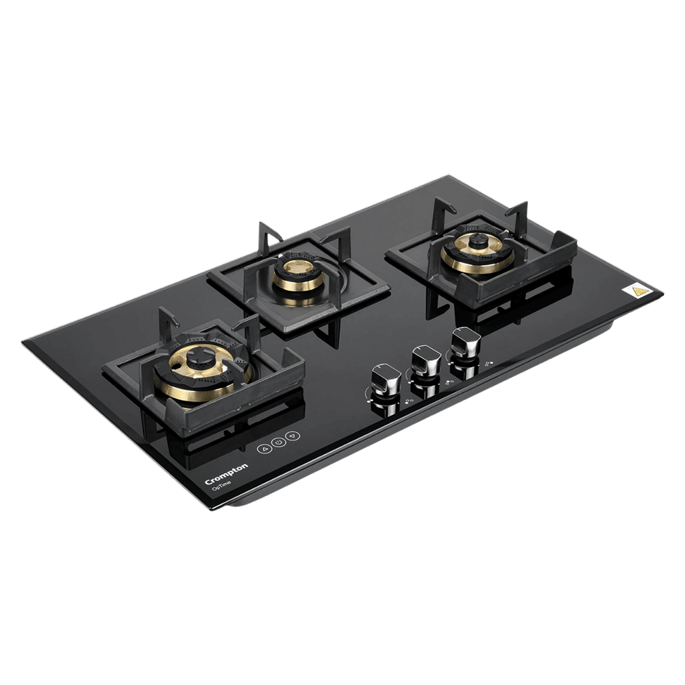 Crompton Optime Toughened Glass Top 3 Burner Automatic Hob (3D Flame Technology, Midnight Black)