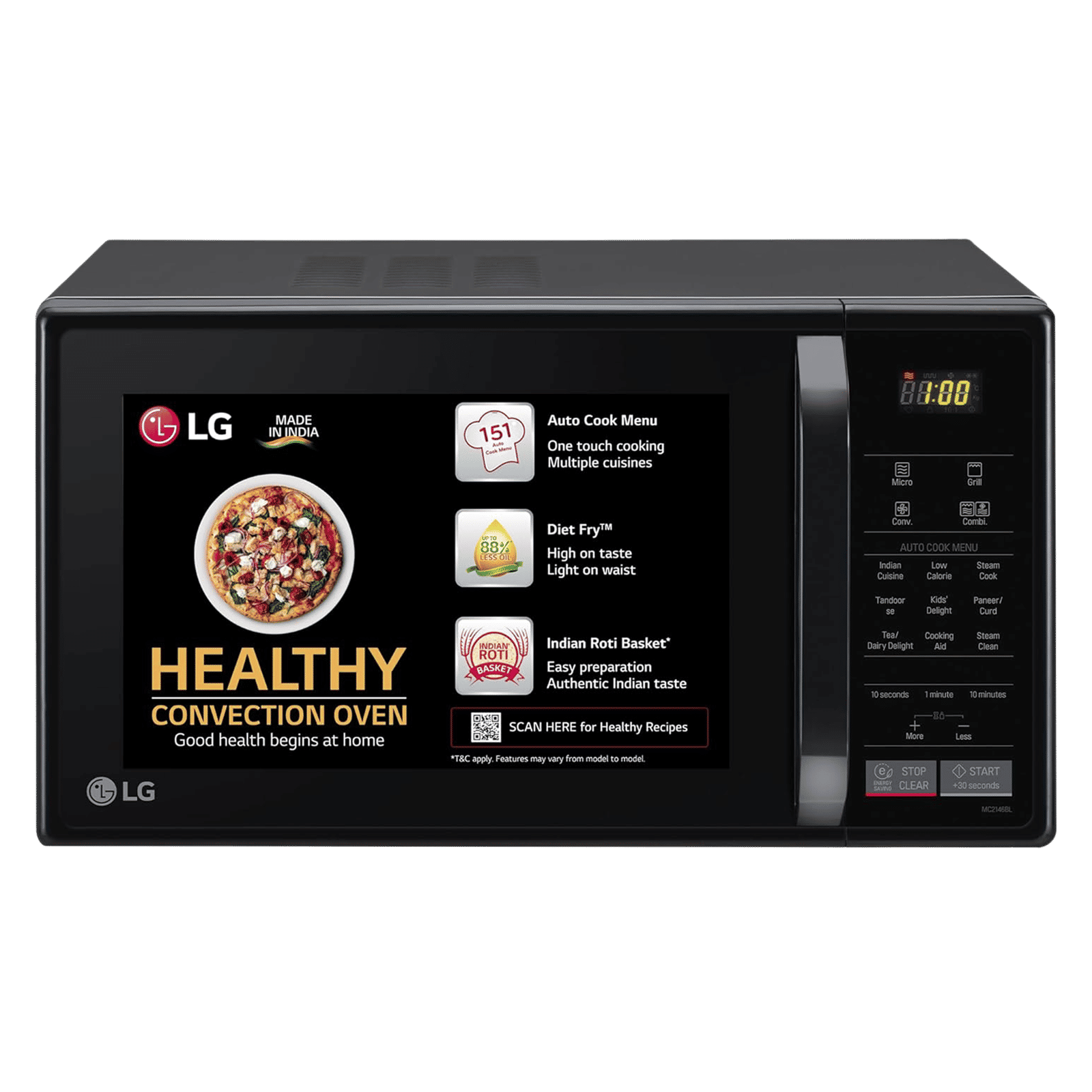 LG 21L Convection Microwave Oven with 151 Autocook Menu (MC2146BL, Black)