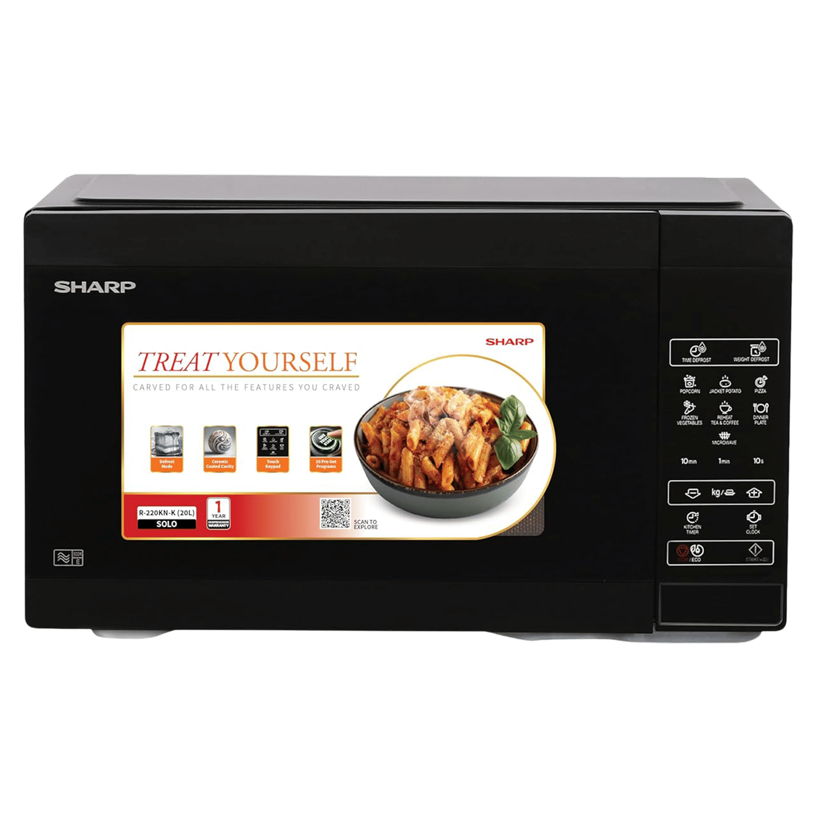 SHARP Sakura-S20 20L Solo Microwave Oven with Quick Start (R-220KN-K, Black)