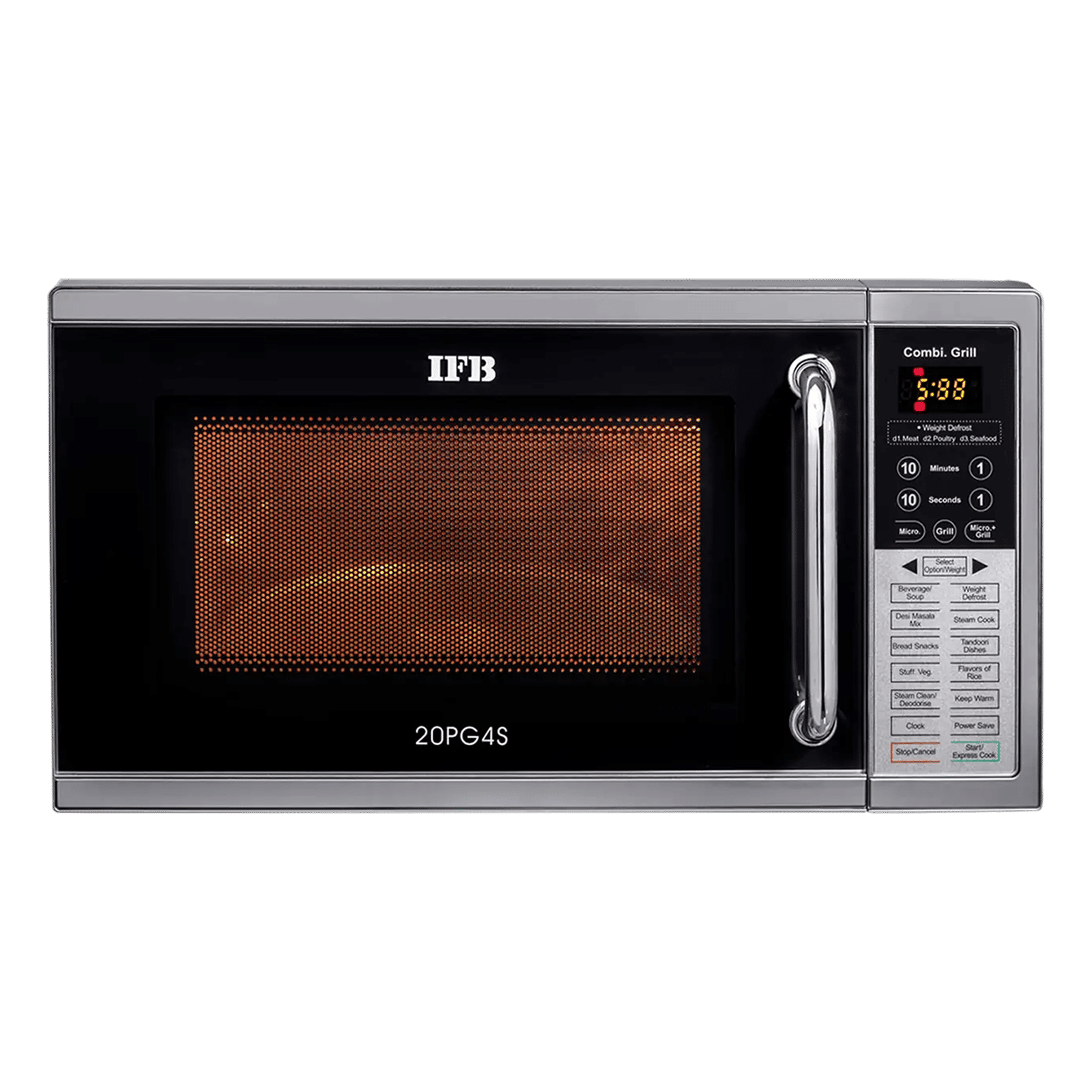 IFB 20L Grill Microwave Oven with 61 Autocook Menus (Metallic Silver)