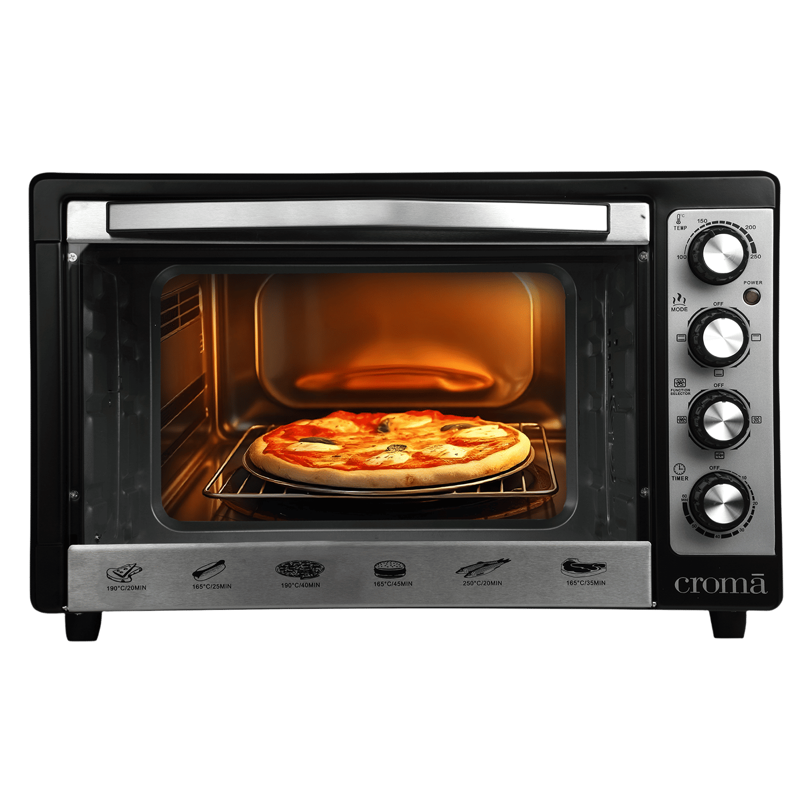 Croma 48L Oven Toaster Grill with 4 Autocook Menus (Black & Silver)