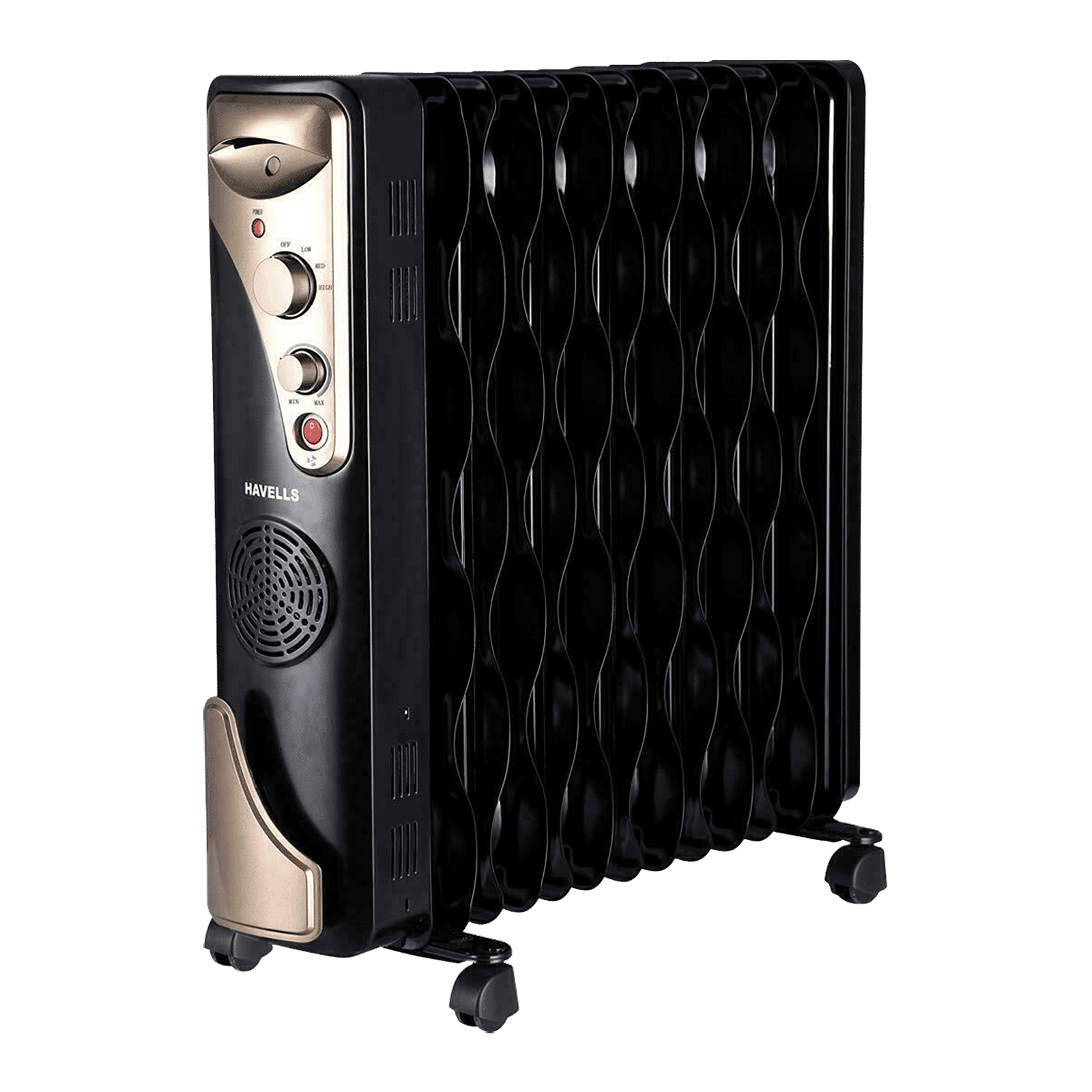 HAVELLS GHROFBHK290 2900W PTC Fan Oil Filled Radiator Room Heater with Multi Directional Heating (Safety Tilt Over Switch