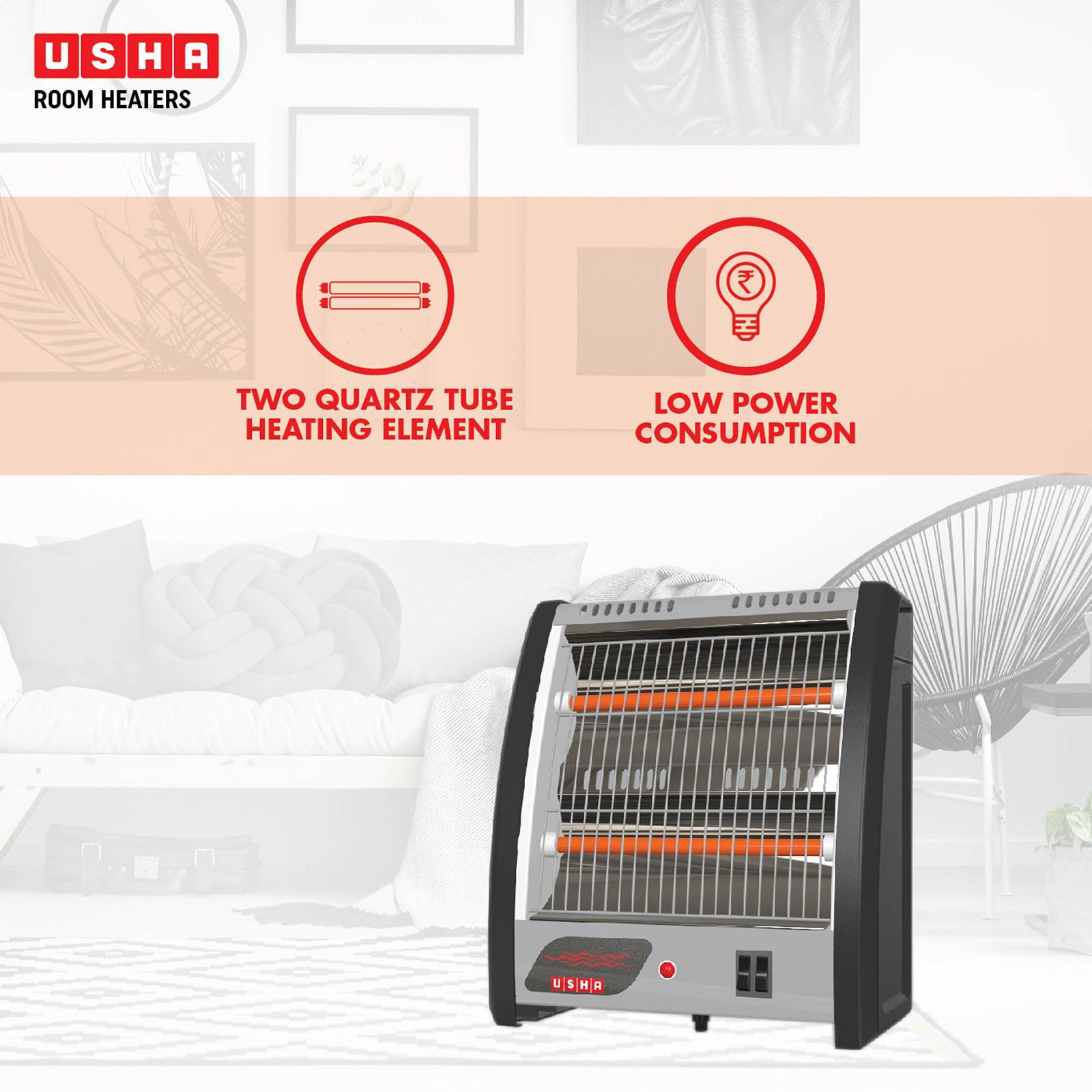 Buy USHA QH 4302N 800W Quartz Room Heater with Low Power