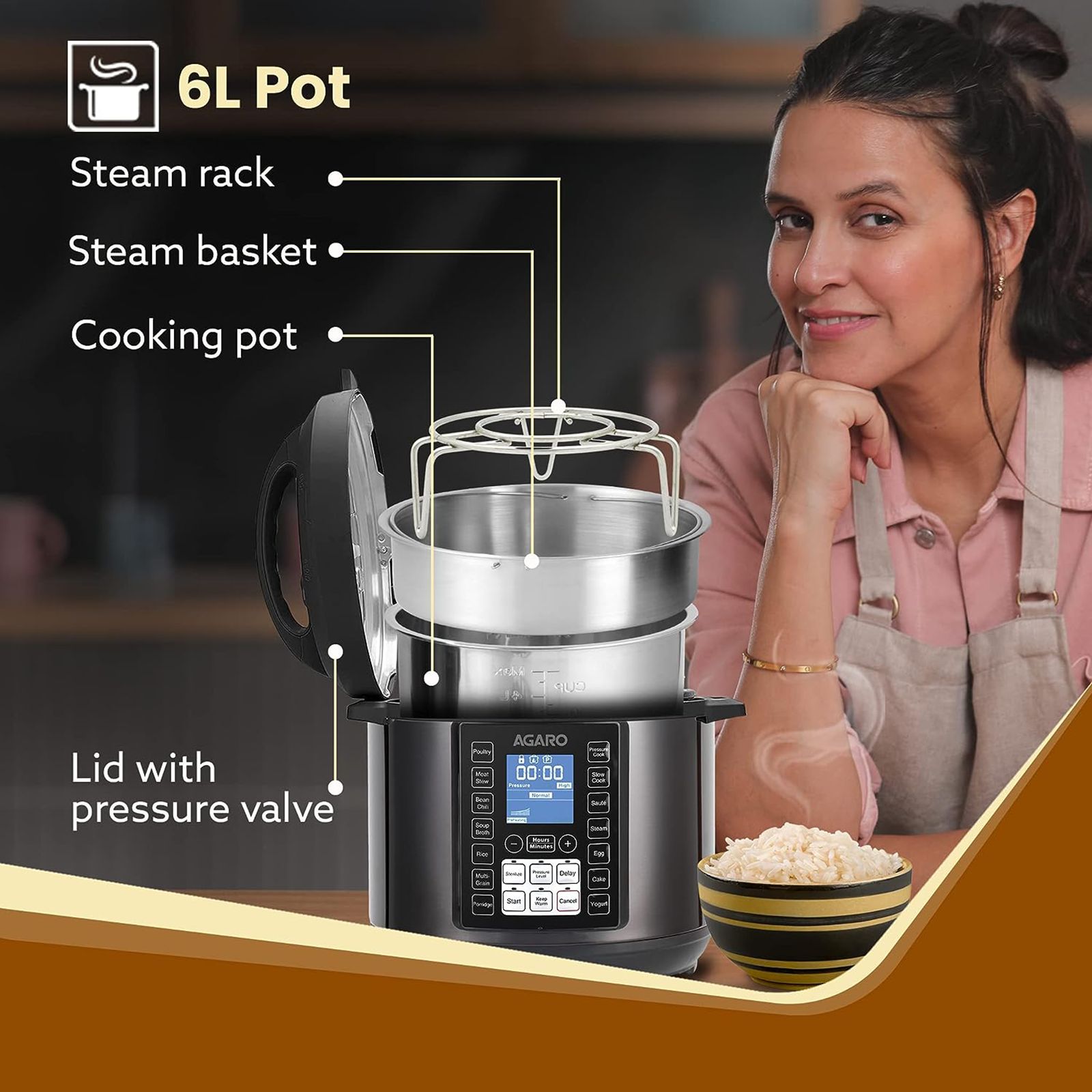 Buy AGARO Imperial Litre Electric Pressure Cooker with Keep Warm - Main Image