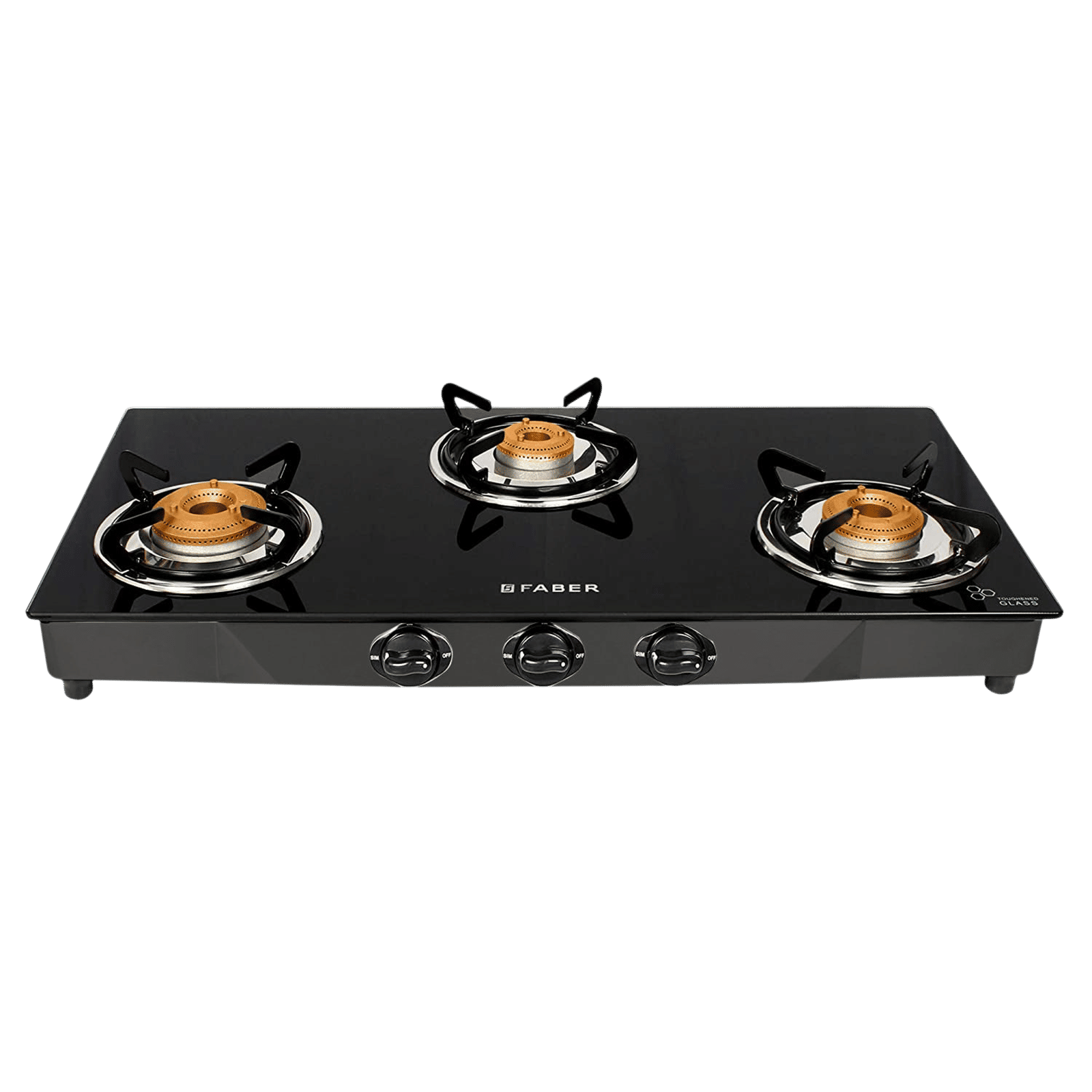 Faber Jumbo 3BB BK Toughened Glass Top 3 Burner Manual Gas Stove (Corrosion Resistance, Black)