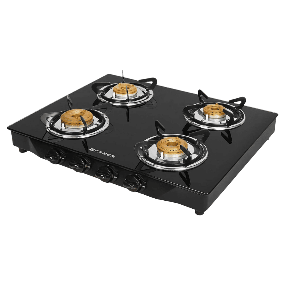 Faber Jumbo 4BB BK AI Toughened Glass Top 4 Burner Automatic Gas Stove (Corrosion Resistance, Black)