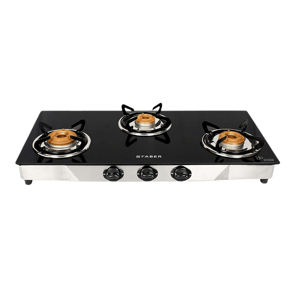 Faber Jumbo 3BB SS Toughened Glass Top 3 Burner Manual Gas Stove (Corrosion Resistance, Black)