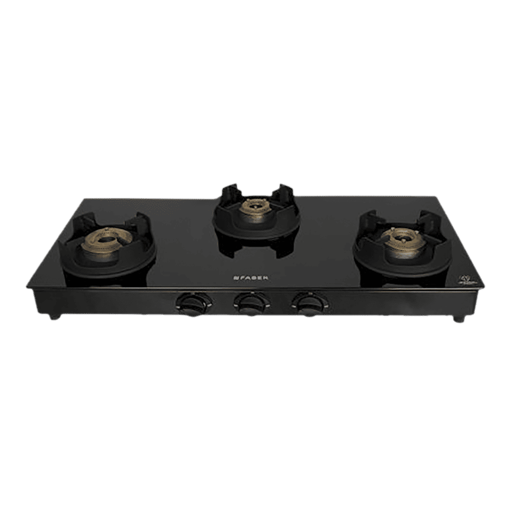 Faber Onyx 3BB BK CI Glass Top 3 Burner Manual Gas Stove (Scratch Resistance, Black)