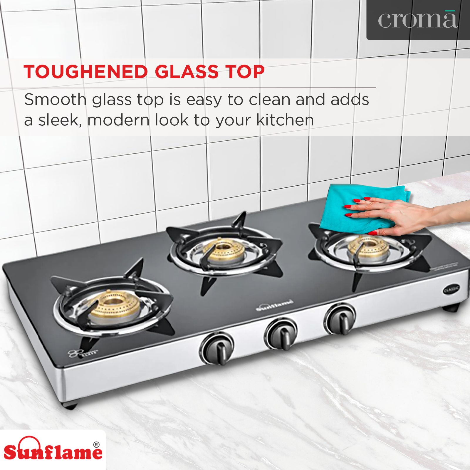 Glass Cooktop Sunflame Stainless Steel Gas Stove Burner Sunflame